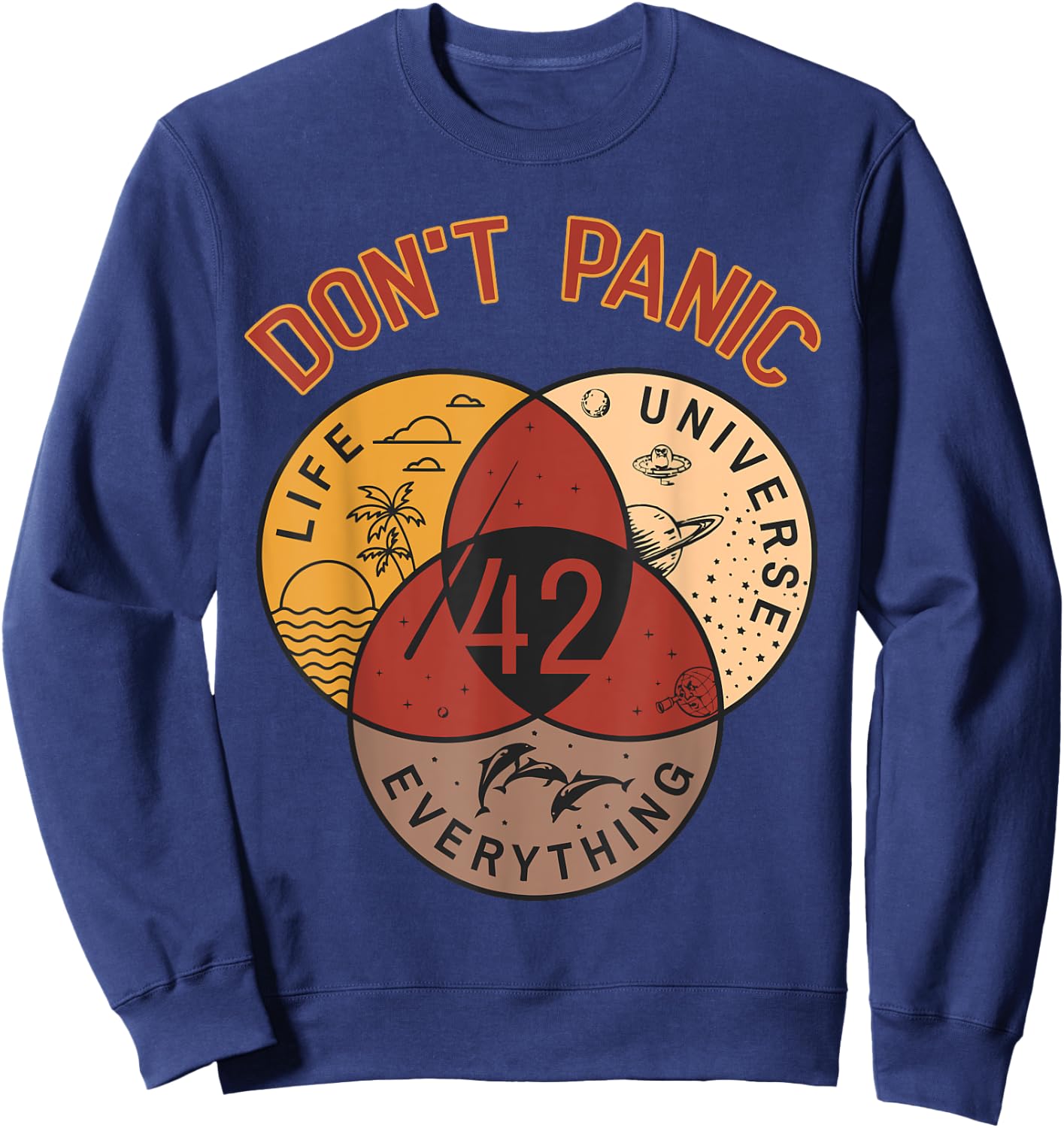 42 Answer to Life The Universe And Everything Don't Panic Sweatshirt - Sweatshirt | Navy