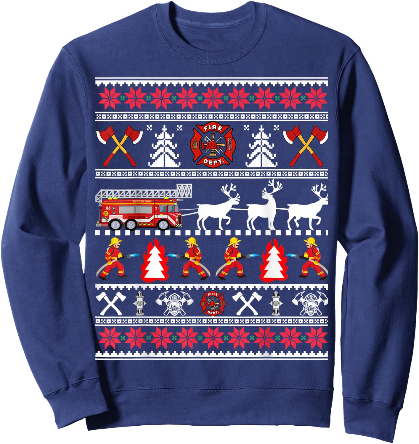 Firefighter Ugly Christmas Sweater, Fireman Fire Department Sweatshirt - Sweatshirt | Navy