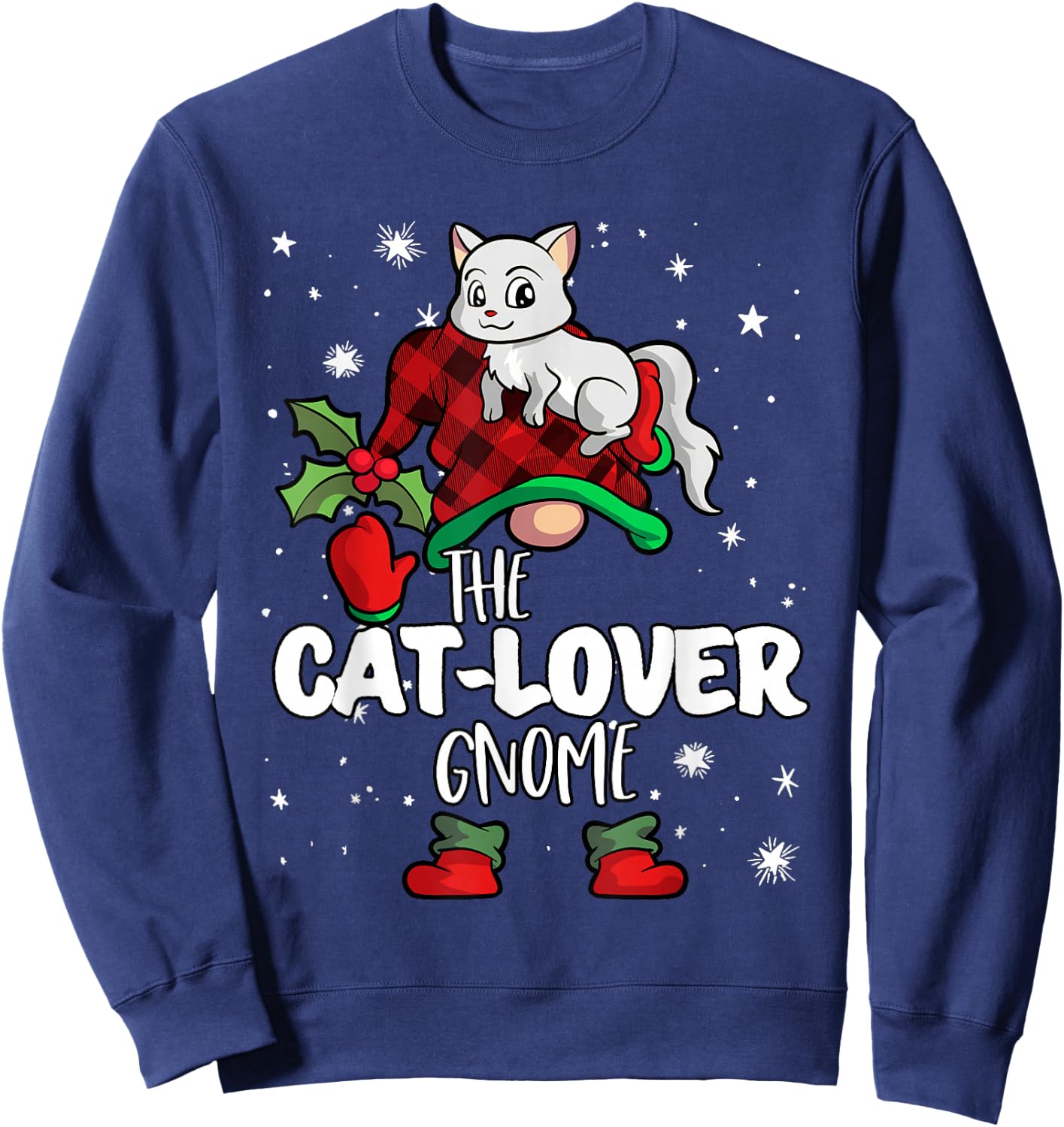 Cat Lover Gnome Red Buffalo Plaid Matching Family Christmas Sweatshirt - Sweatshirt | Navy