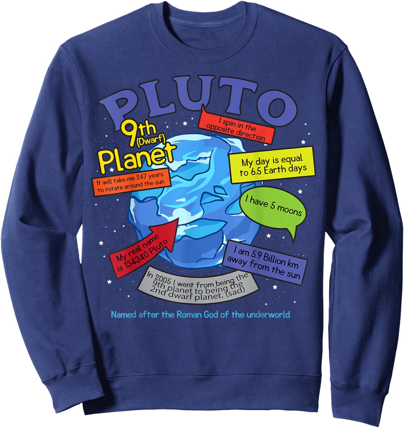 Teaching, learning, about space - Pluto, planets Sweatshirt - Sweatshirt | Navy
