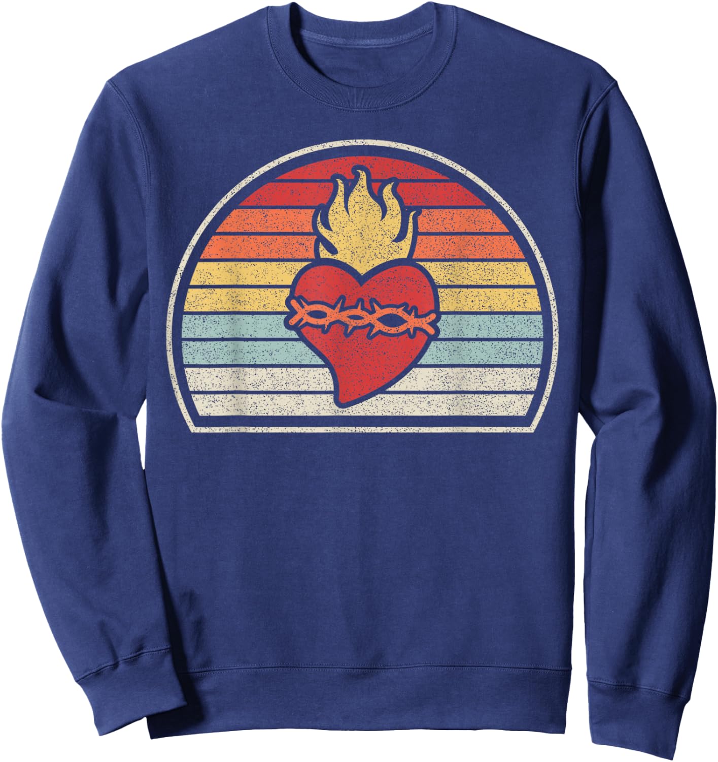 Vintage Retro Sacred Heart Of Jesus Christ Catholic Sweatshirt - Sweatshirt | Navy