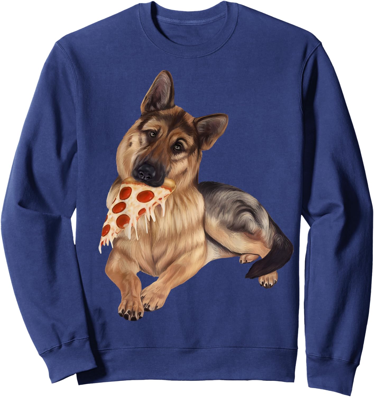 German Shepherd eating pizza - dog with a pizza slice shirt Sweatshirt - Sweatshirt | Navy