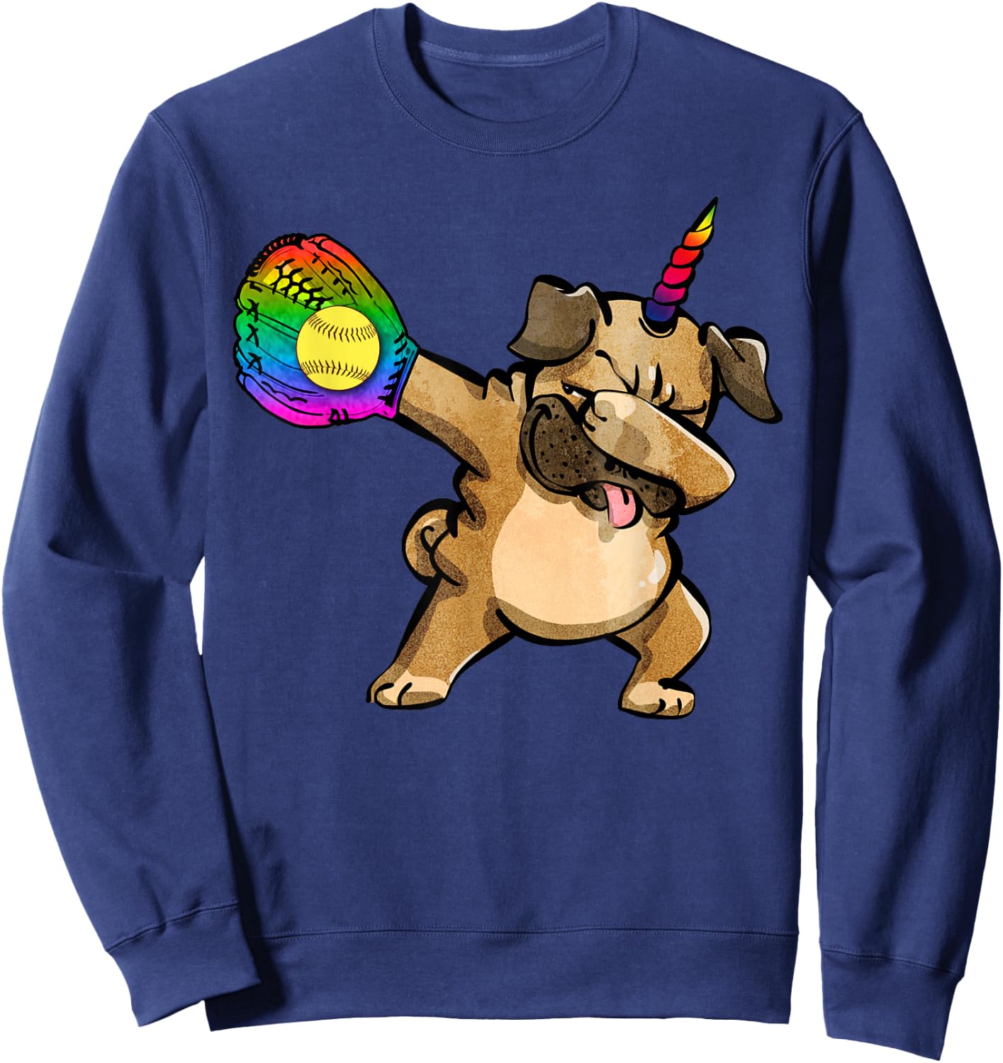 Funny Softball Shirts Dabbing Pugicorn Pug Lover Gift Sweatshirt - Sweatshirt | Navy