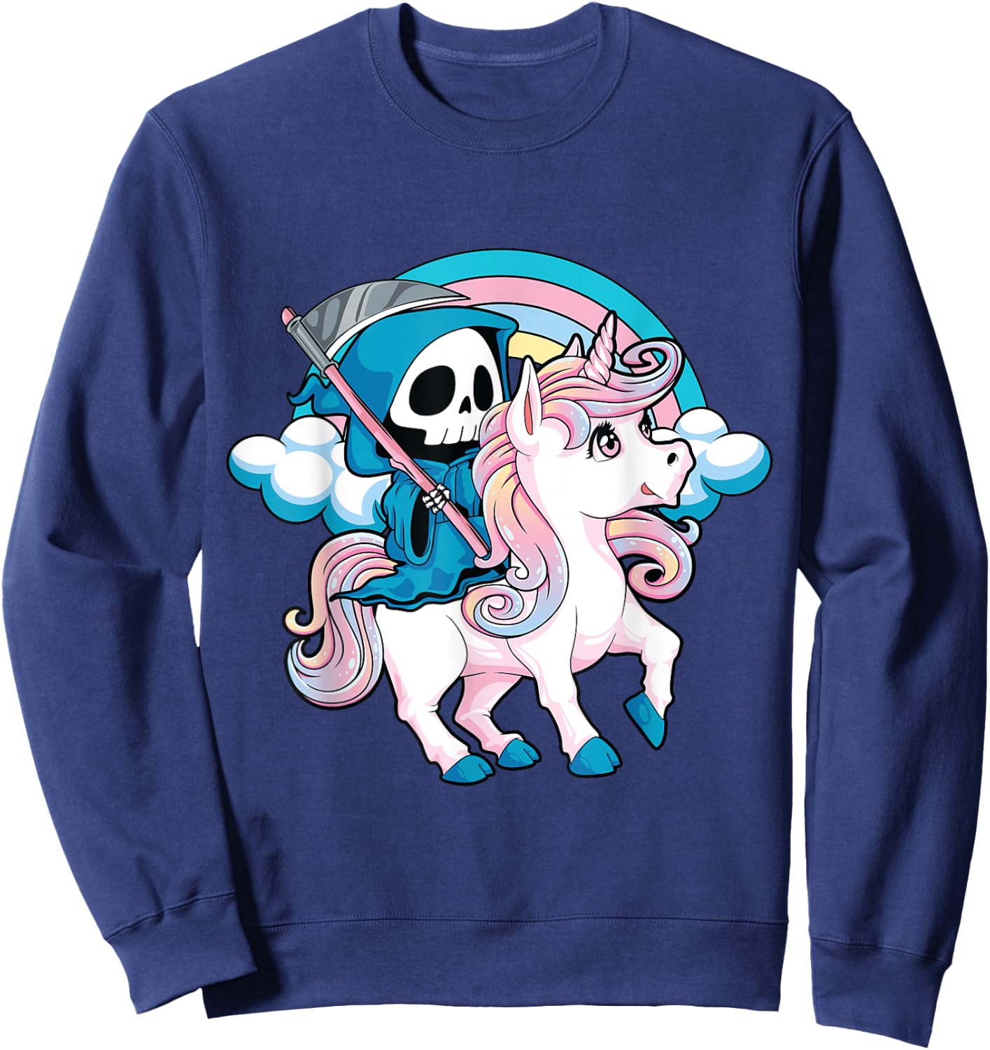 Kawaii Pastel Goth Cute Creepy Halloween Unicorn Grim Reaper Sweatshirt - Sweatshirt | Navy