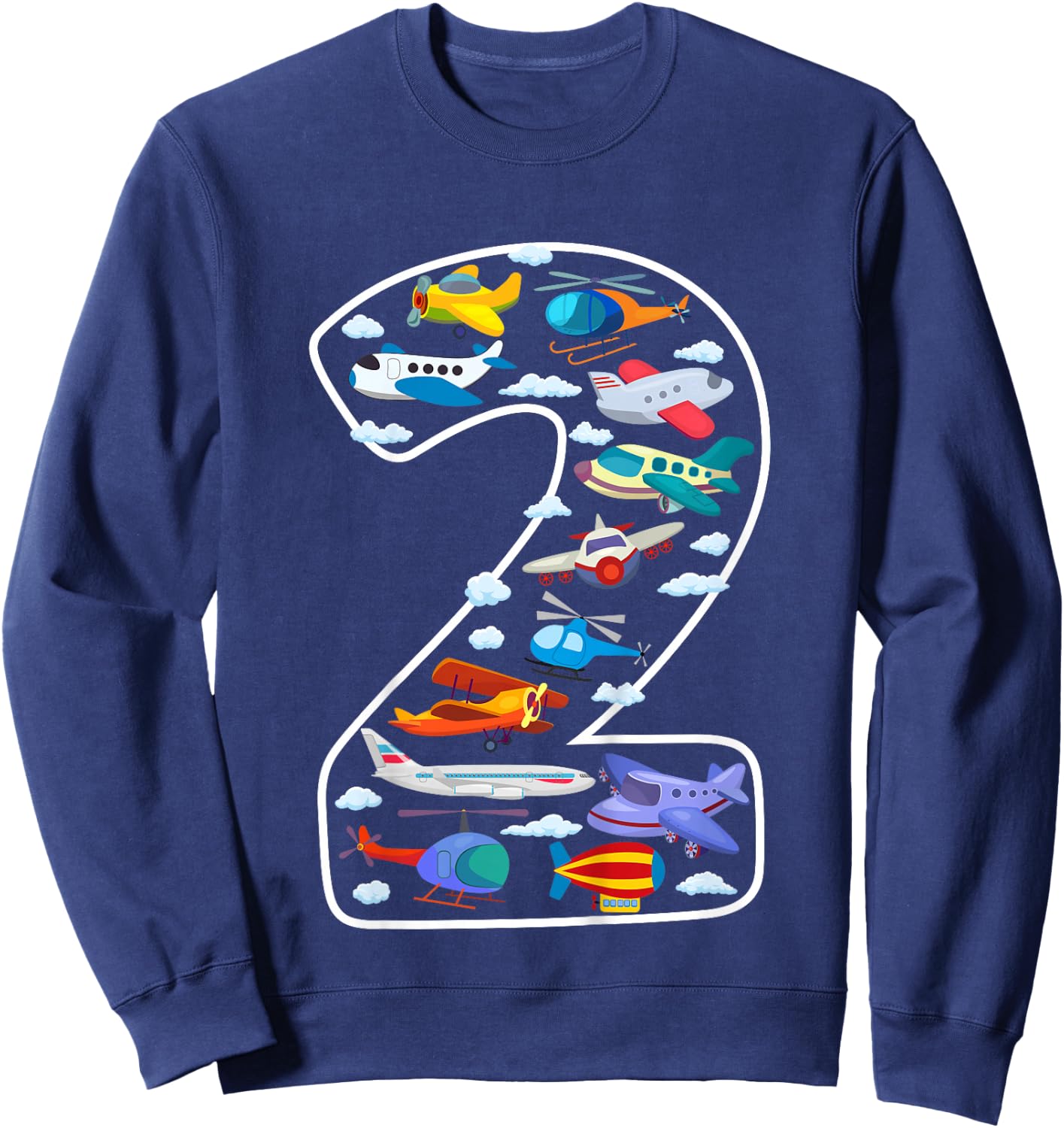 Kids Its My 2nd Birthday Boys 2 Airplanes Helicopters 2 Years Old Sweatshirt - Sweatshirt | Navy
