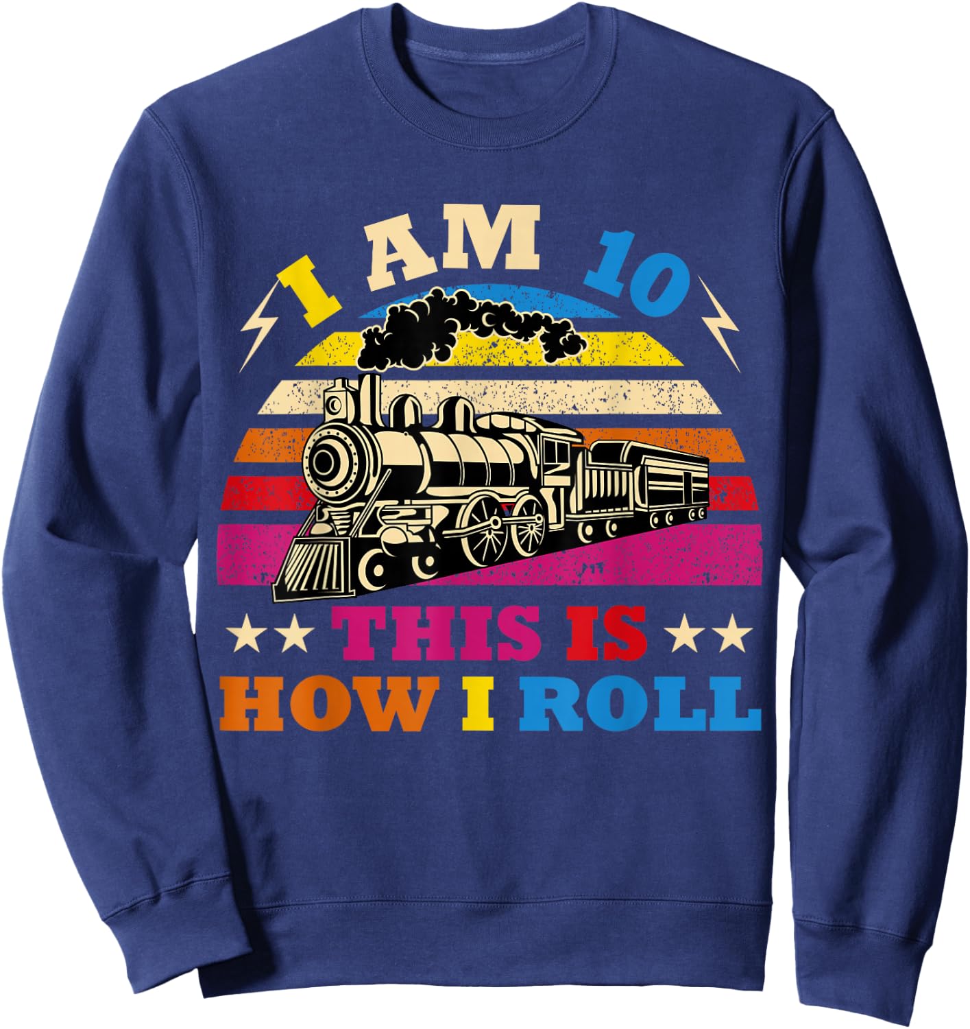 10th Birthday Boy Train 10 Year Old Funny B-Day Matching Sweatshirt - Sweatshirt | Navy