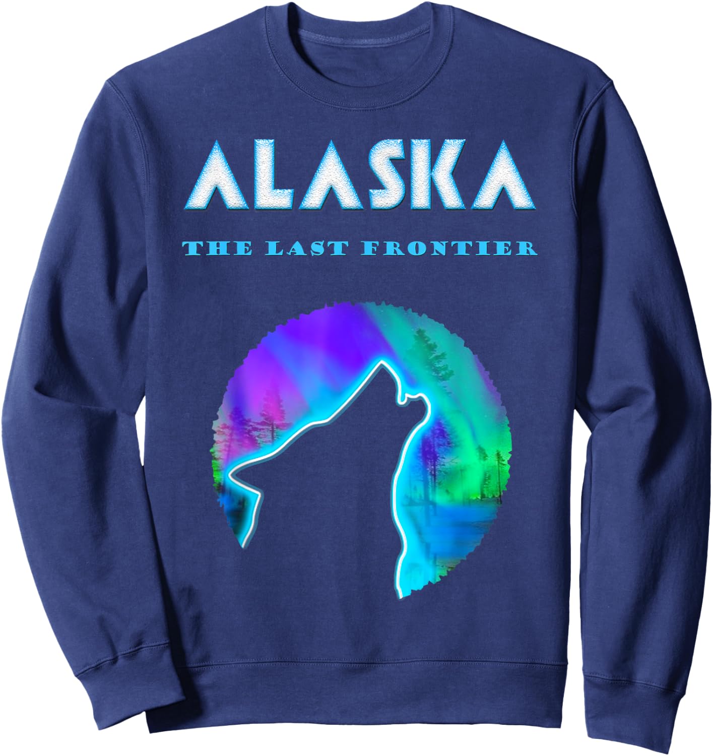 Cool Alaska Northern Lights Crawling Wild Wolf Sweatshirt - Sweatshirt | Navy