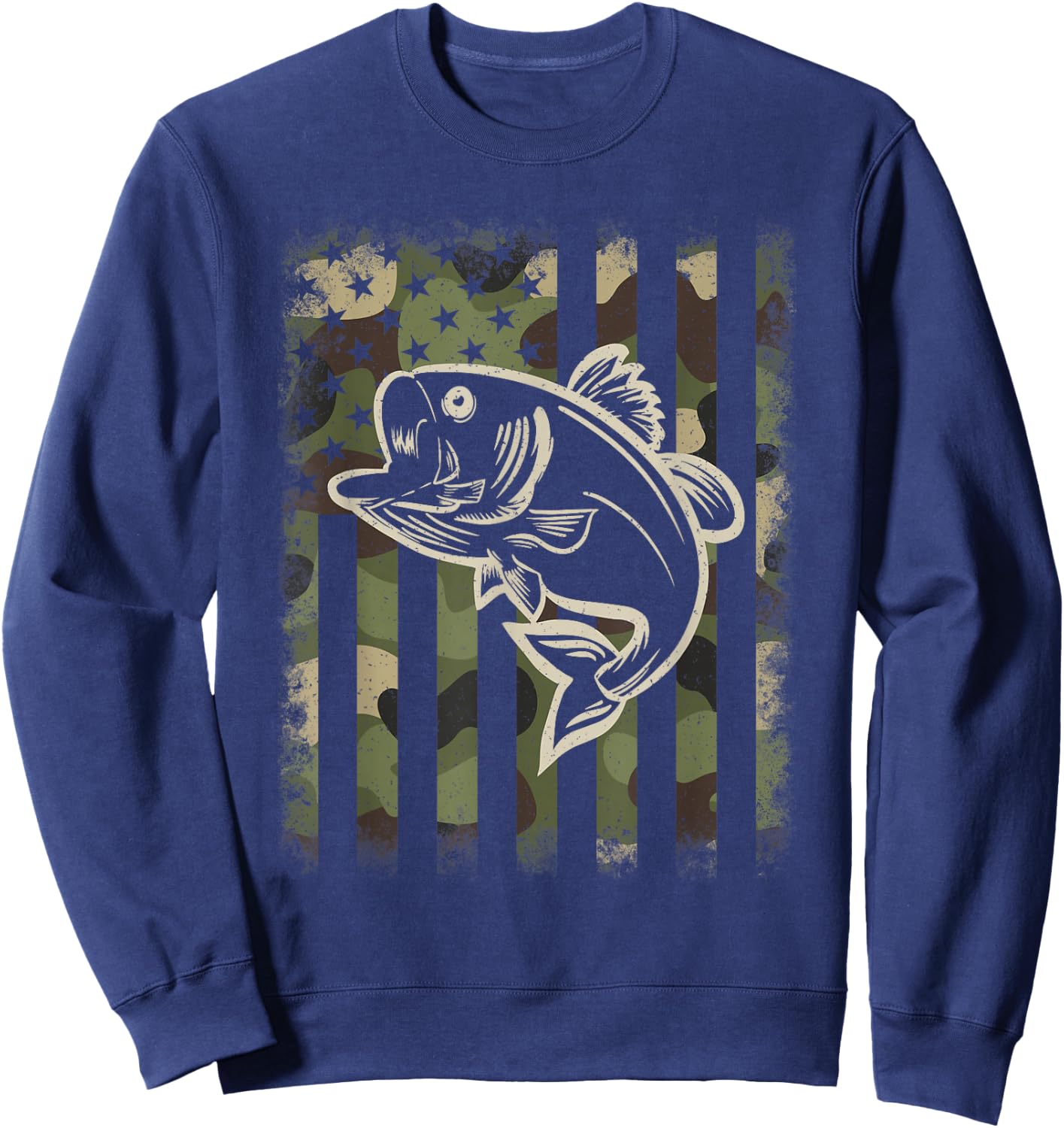 Camouflage American Flag Fishing Fisherman Bass Fish Men Sweatshirt - Sweatshirt | Navy