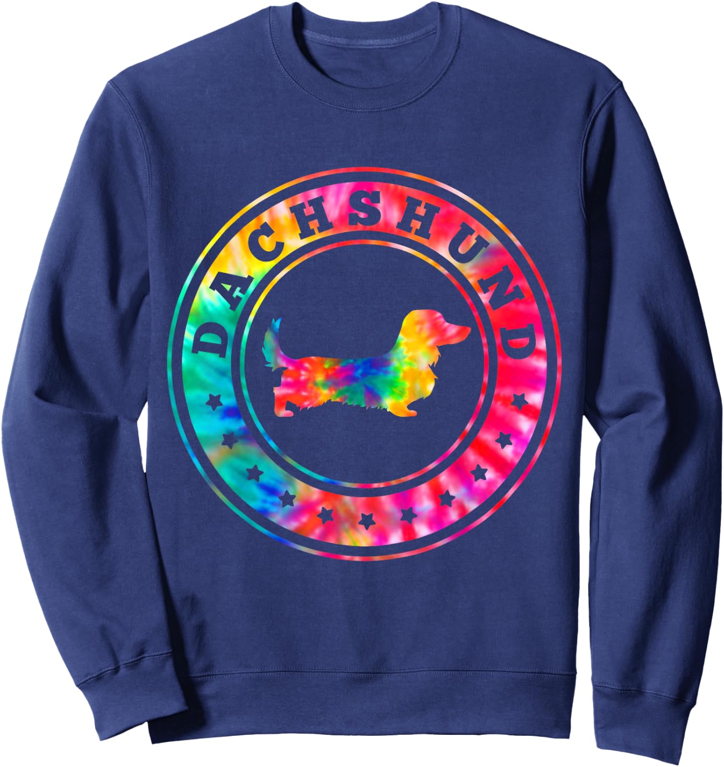 Tie Dye Long Hair Dachshund Dog Mom Dad Pet Lover Sweatshirt - Sweatshirt | Navy