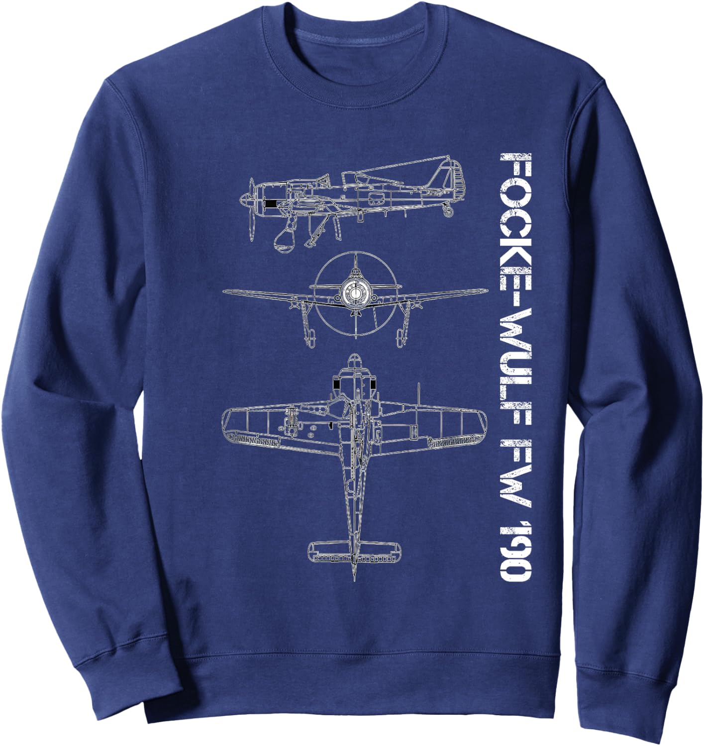 Focke-Wulf Fw 190 Fighter Aircraft Aviation Blueprint Sweatshirt - Sweatshirt | Navy