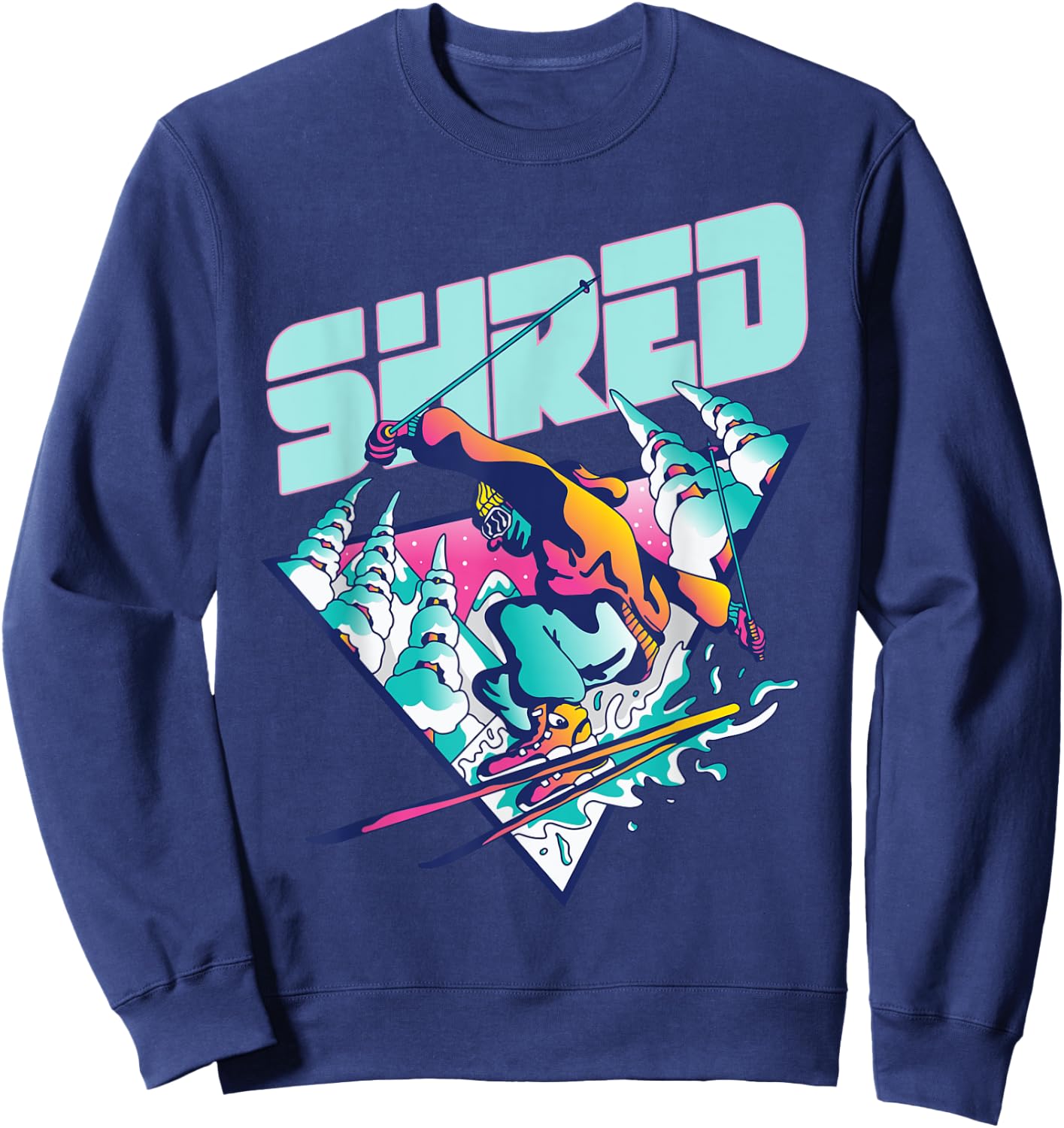 Shred Shirt Vintage Freestyle Ski 80s Costume Retro Skiing Sweatshirt - Sweatshirt | Navy