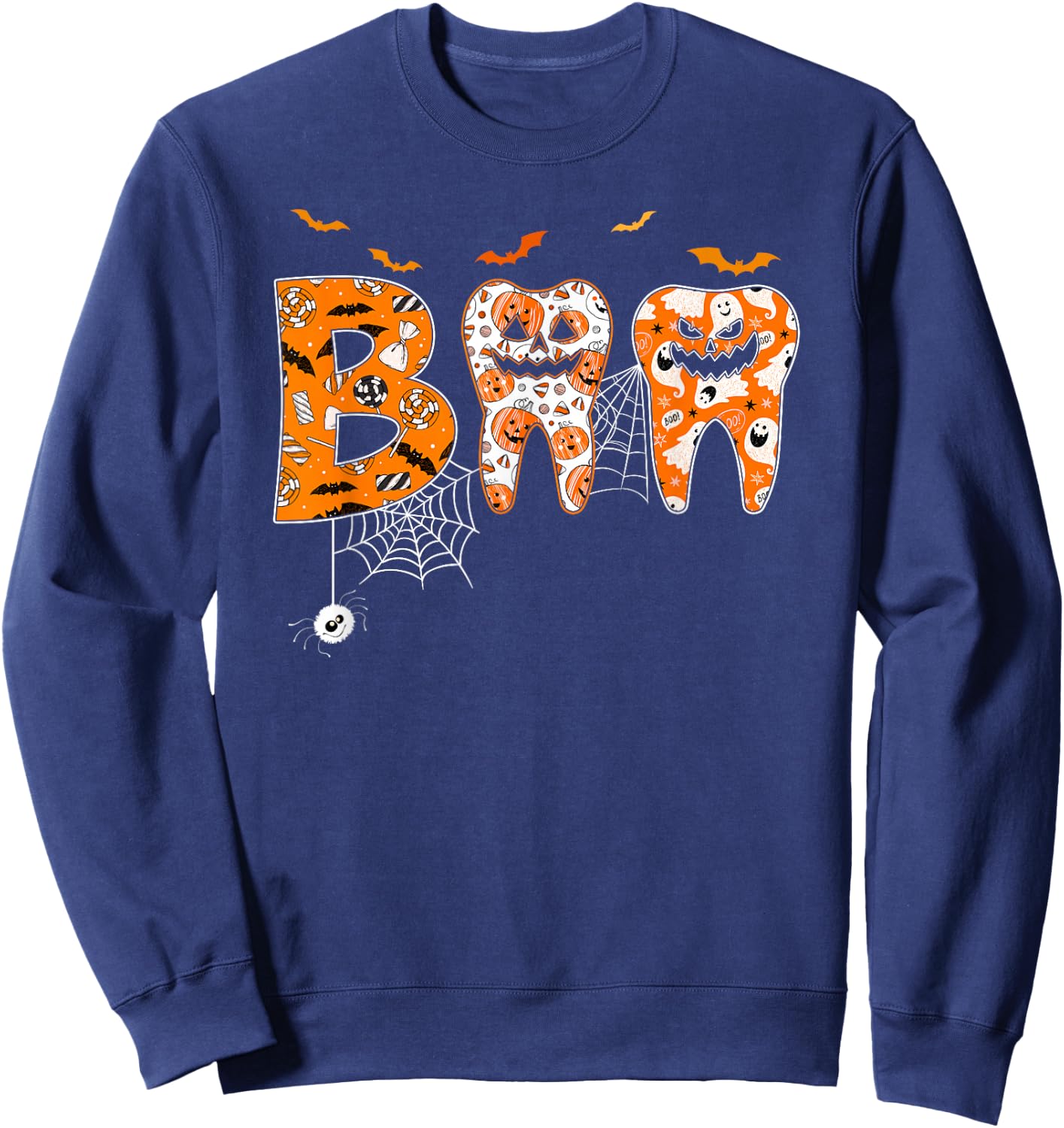 Boo Teeth Pumpkin Dentist Dental Hygienist Halloween Costume Sweatshirt - Sweatshirt | Navy