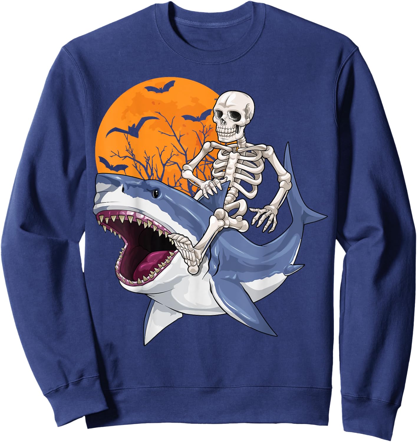 Skeleton Riding Shark Funny Halloween Costume Boys Kids Sweatshirt - Sweatshirt | Navy