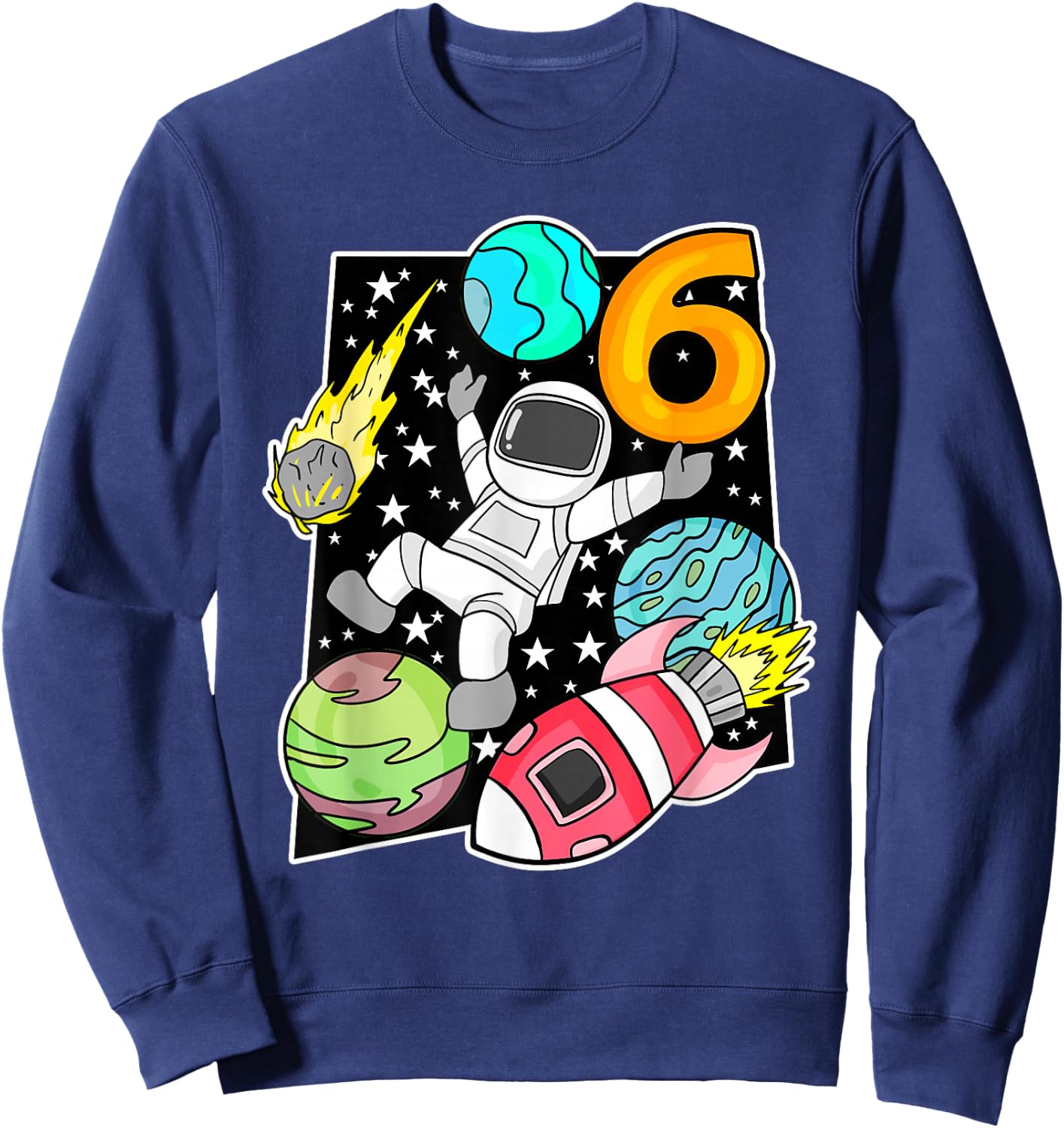 Kinder Ich bin Schon 6 Birthday Rocket Boys Astronaut Sweatshirt - Sweatshirt | Navy