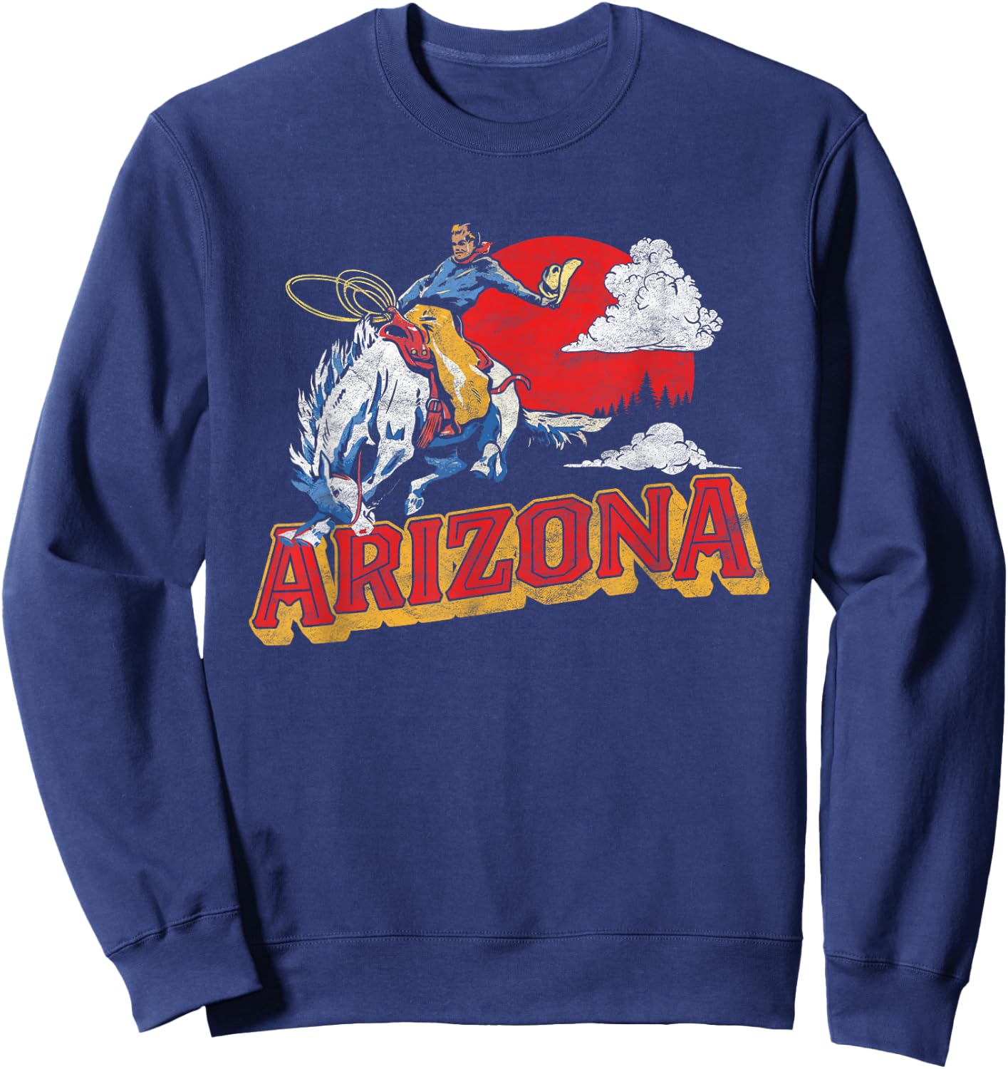 Arizona Retro Bronco Riding Cowboy Vintage Graphic Sweatshirt - Sweatshirt | Navy