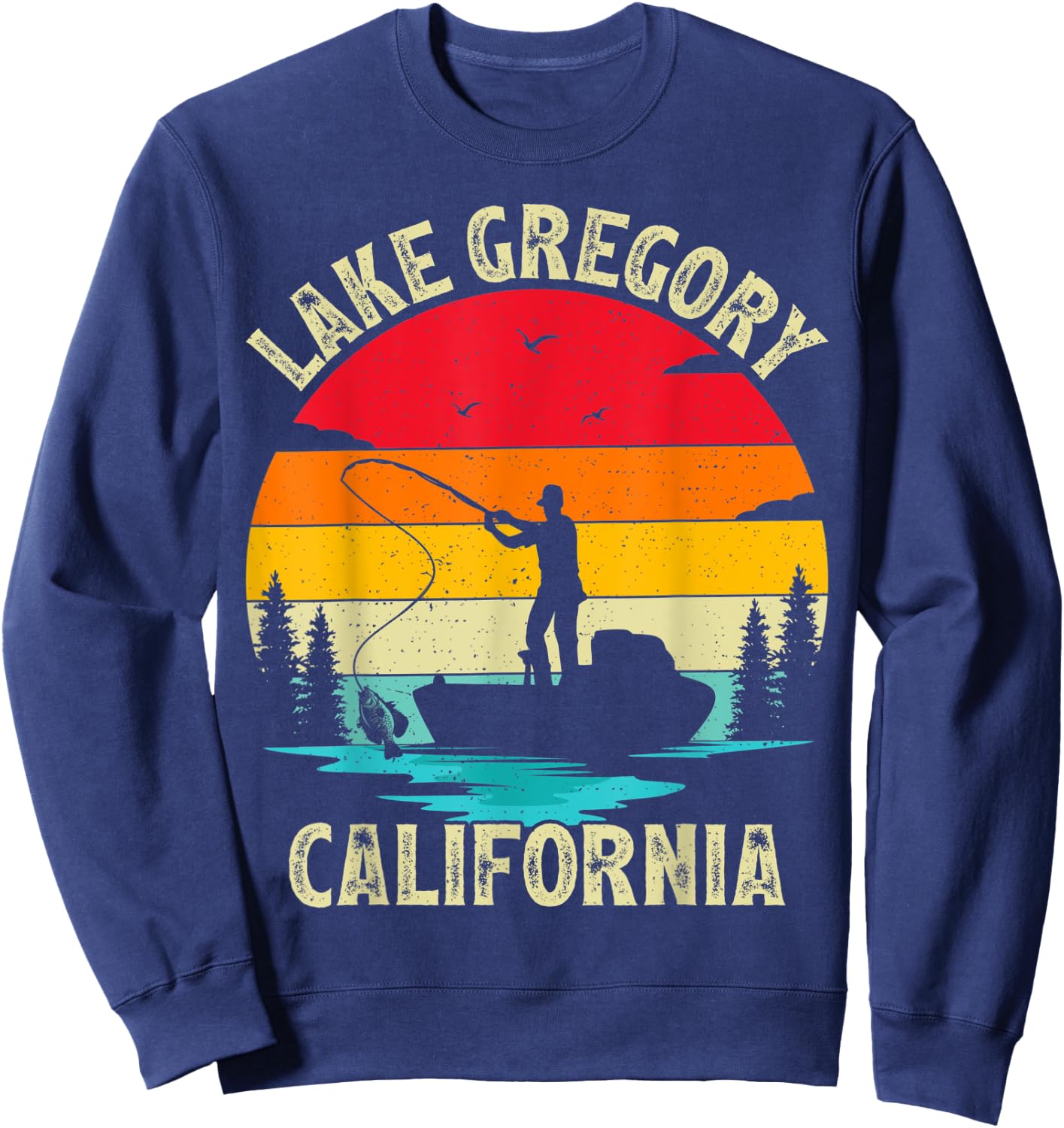 Summer Vacation Fishing Vintage California Gregory Lake Men Women Kids Sweatshirt - Sweatshirt | Navy