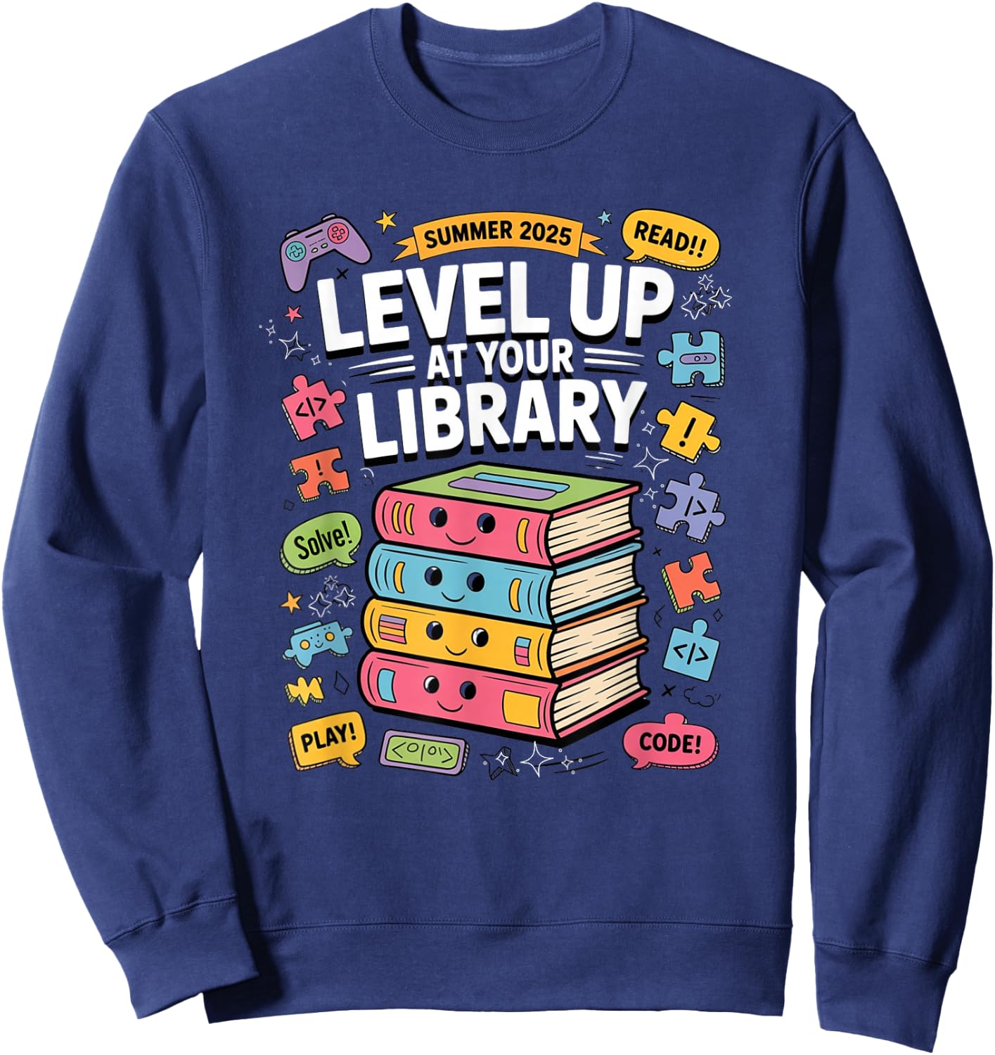 Level up at your Library Challenge Summer 2025 Read Code Sweatshirt - Sweatshirt | Navy