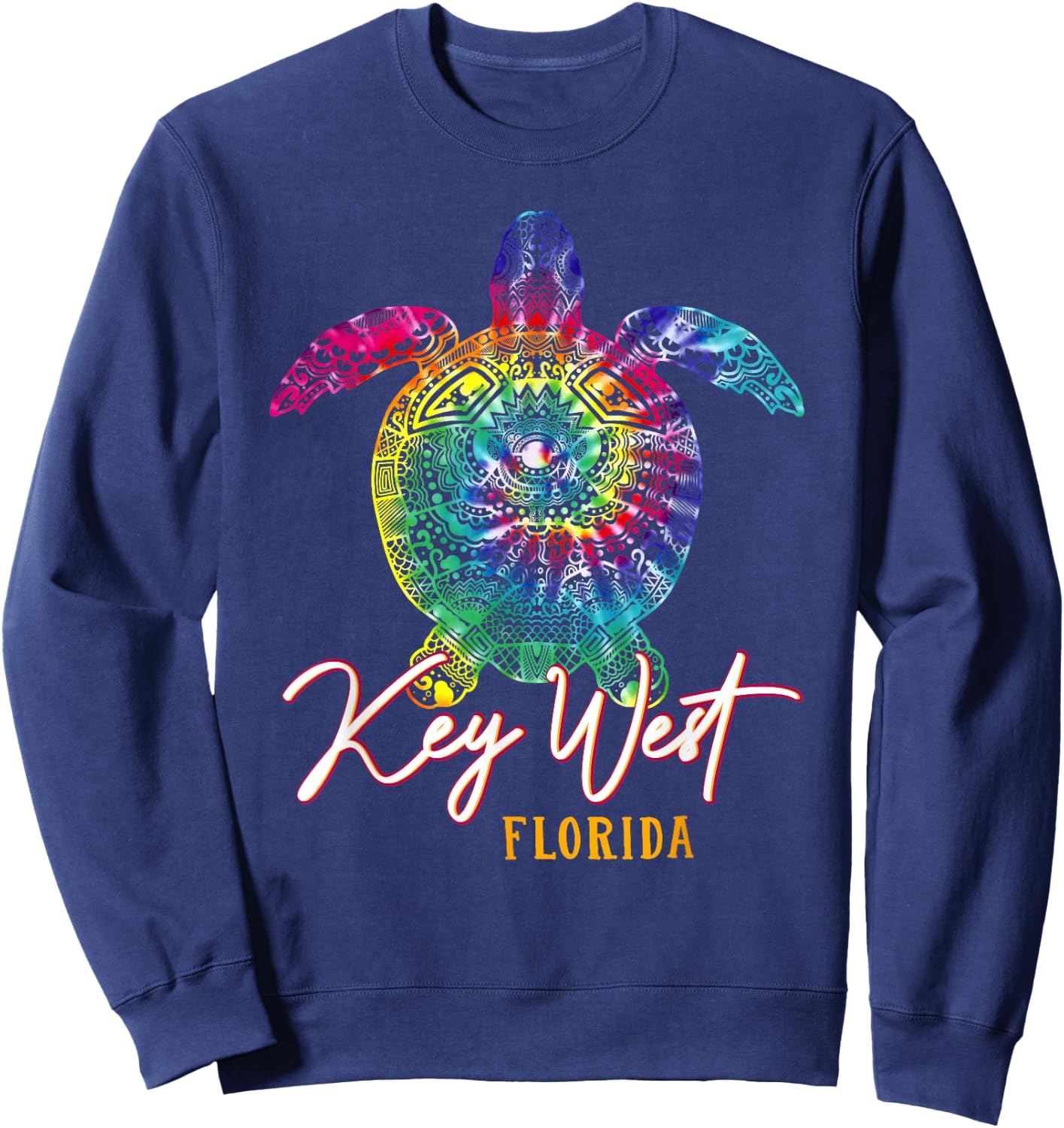 Key West Tie Dye Sea Turtle Florida Matching Family Vacation Sweatshirt - Sweatshirt | Navy