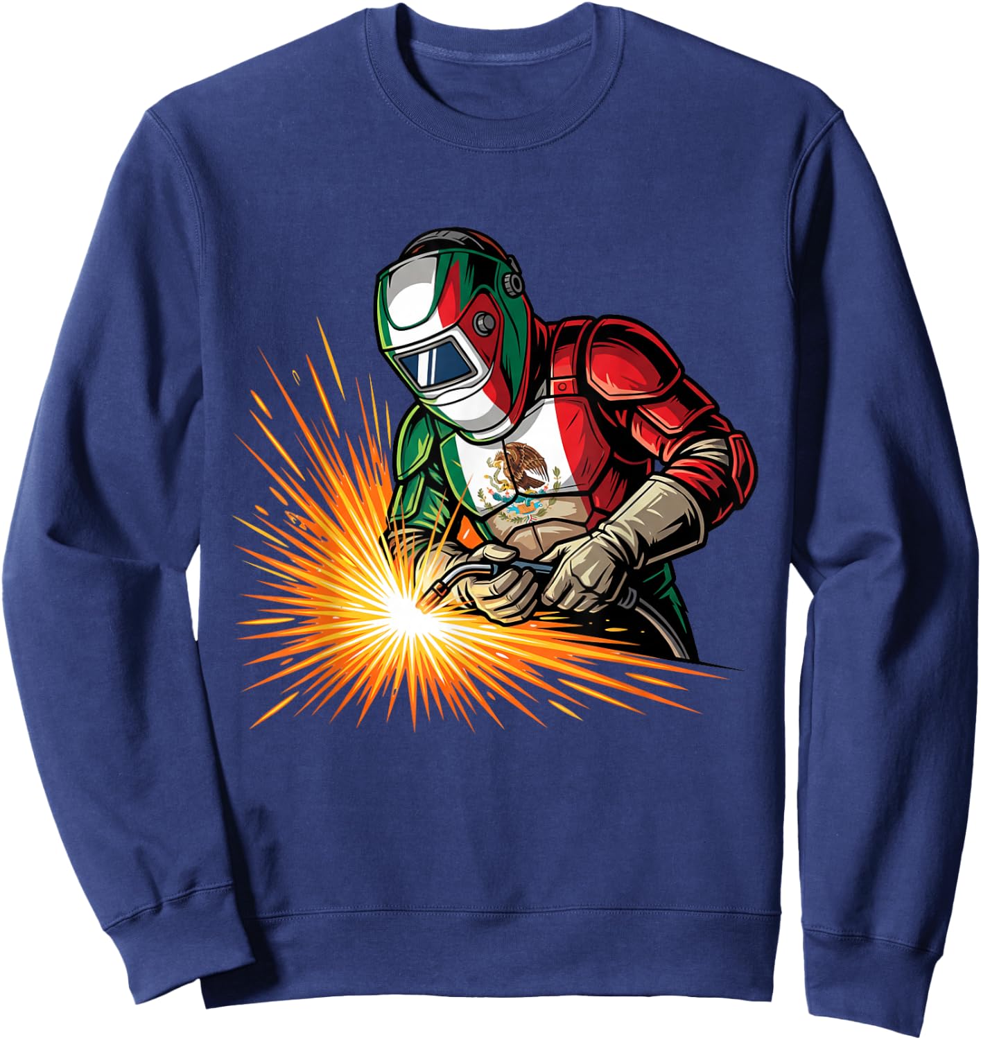 Mexican Welder and Mexico Flag Sweatshirt - Sweatshirt | Navy