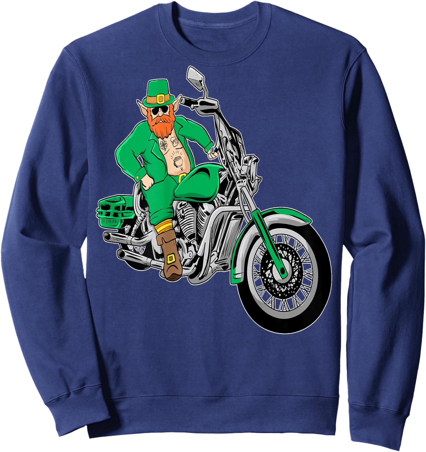 Irish Motorcycle Biker St Patricks Day Shirt Leprechaun Ink Sweatshirt - Sweatshirt | Navy