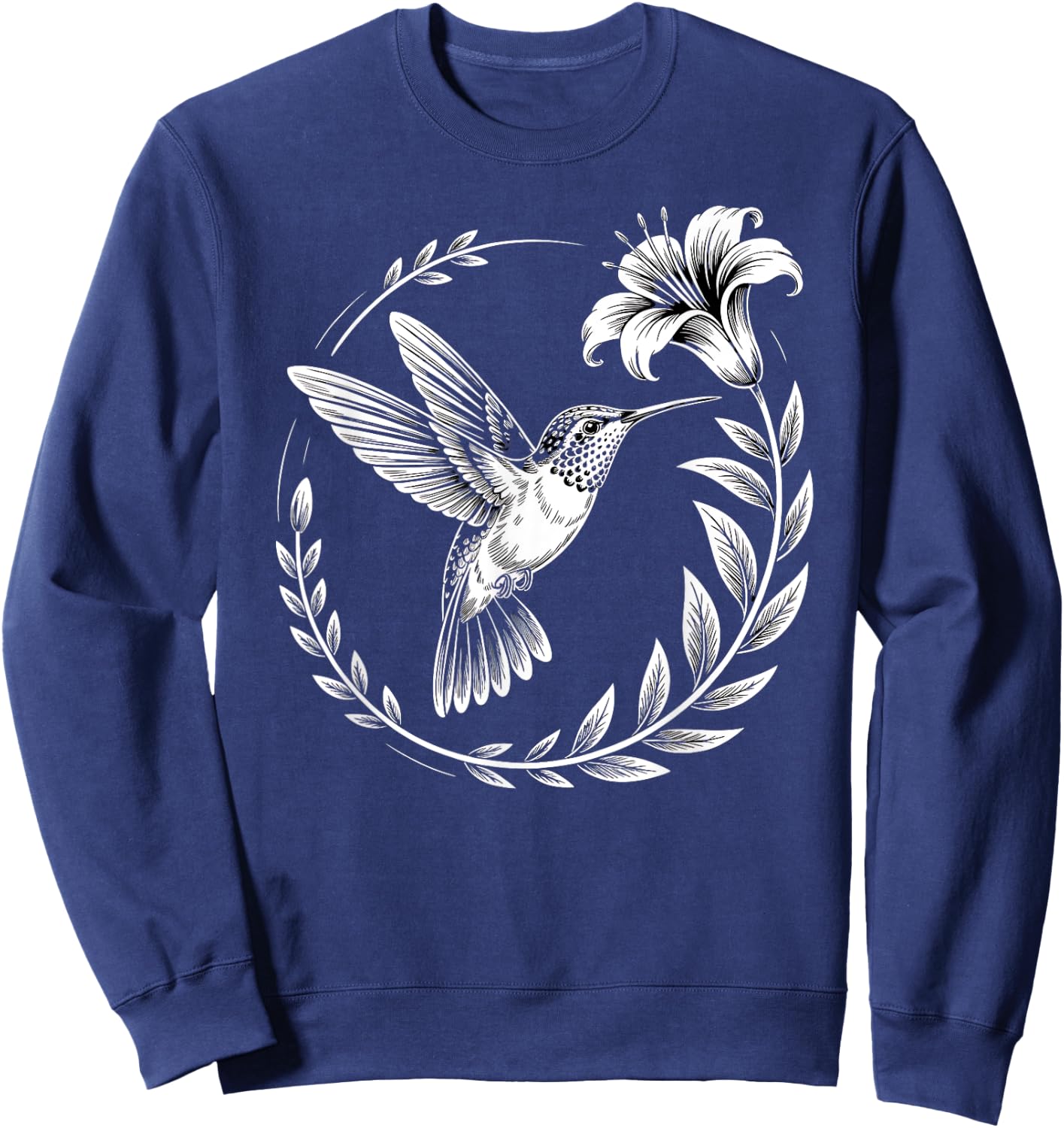 Hummingbird Flowers Art Birds Lovers Women Kids Sweatshirt - Sweatshirt | Navy