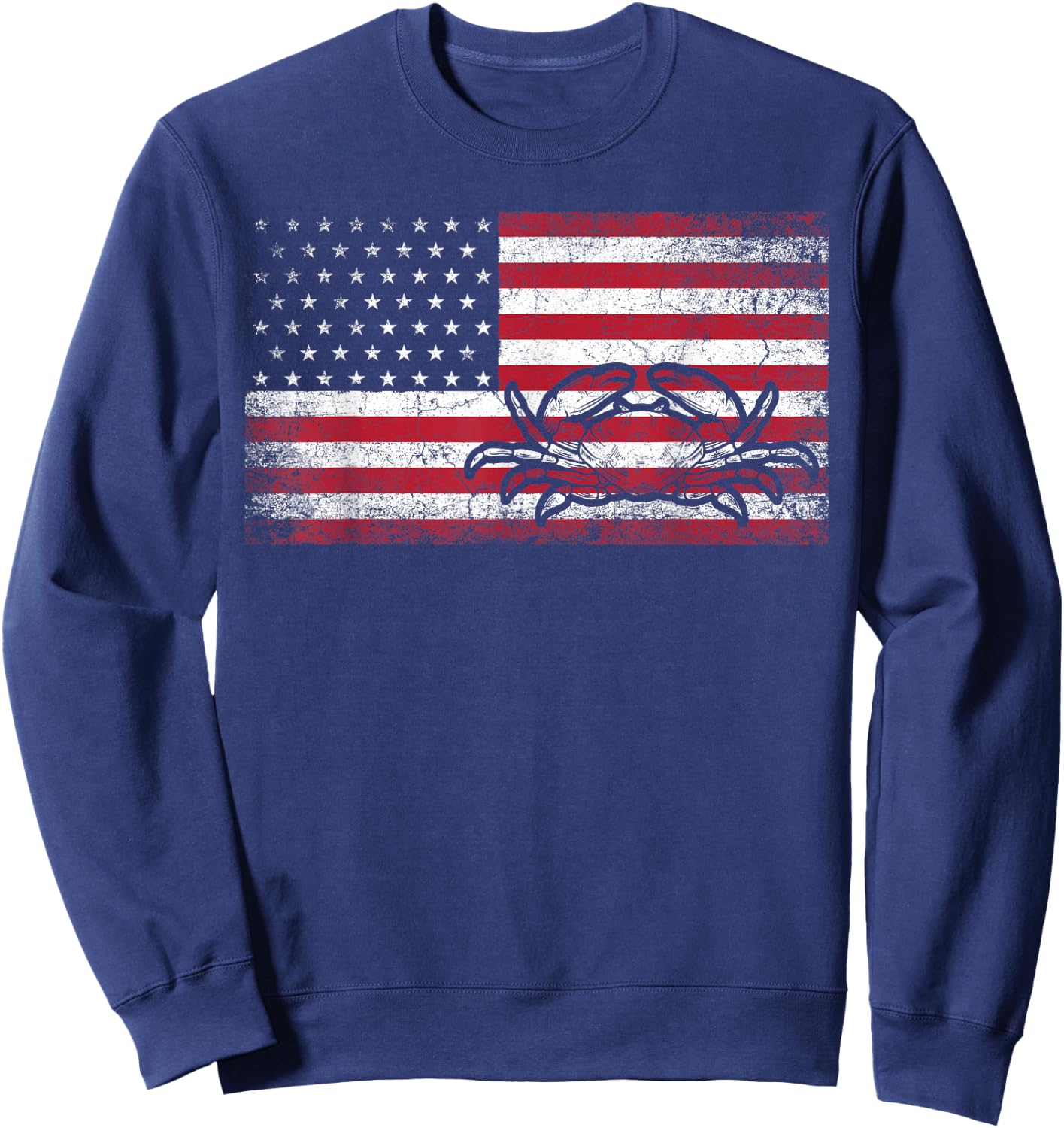 Crab Fisherman American Flag 4th of July T Shirt Crabbing Sweatshirt - Sweatshirt | Navy