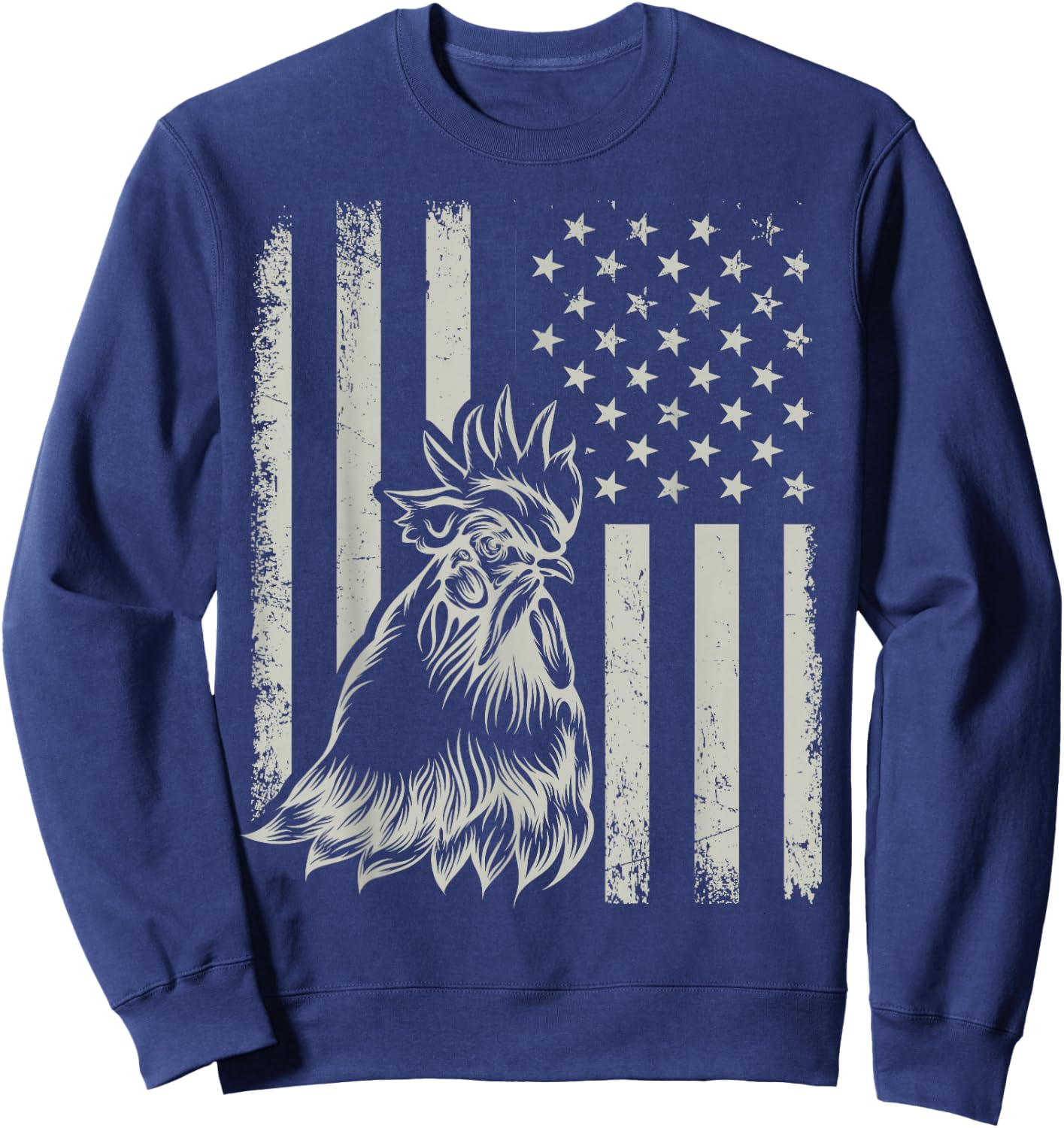 Proud Patriotic Chicken Rooster Farmer Lover American Flag Sweatshirt - Sweatshirt | Navy