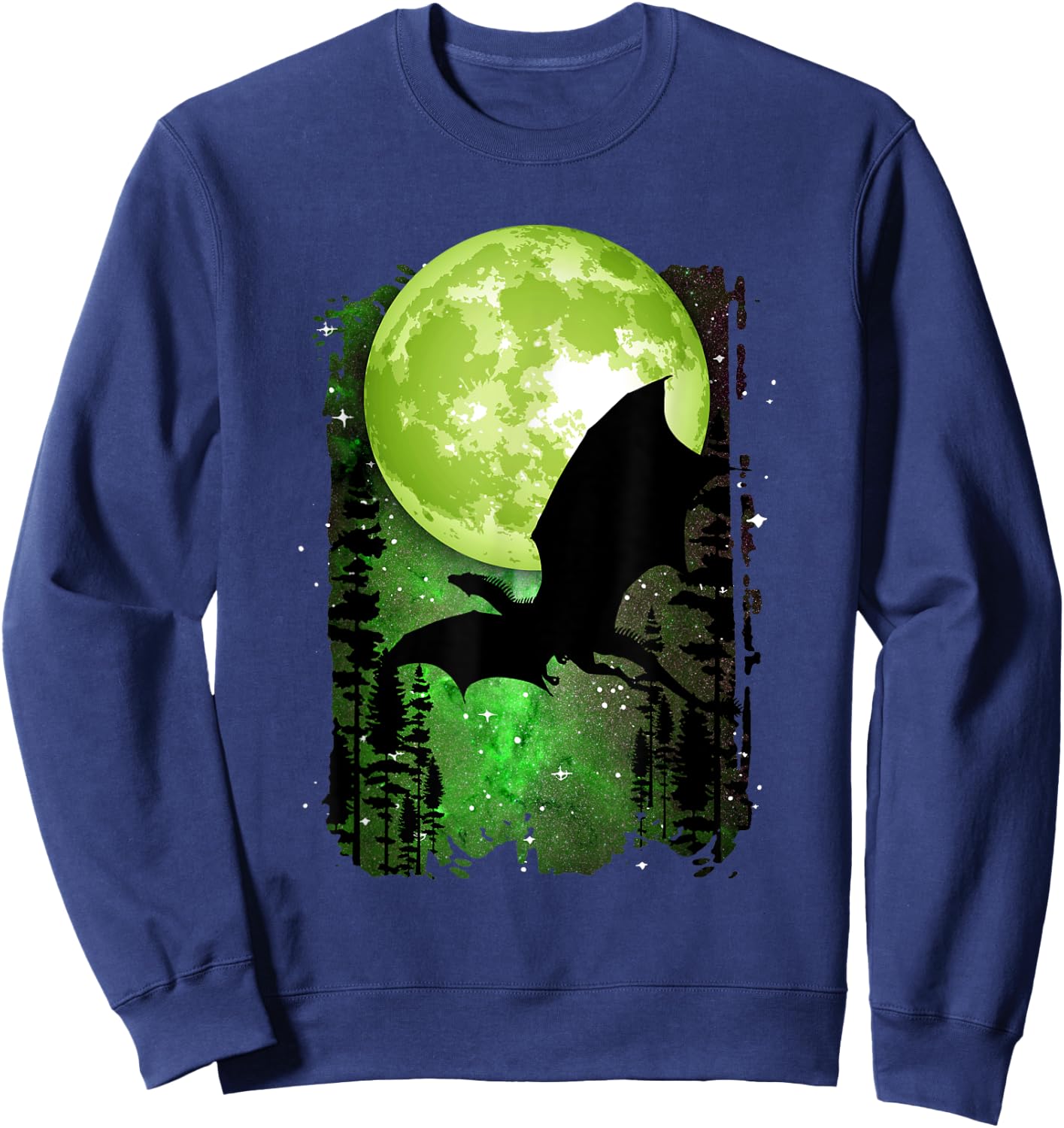 Dragon Fantasy Full Moon Galaxy Star Night Graphic Sweatshirt - Sweatshirt | Navy