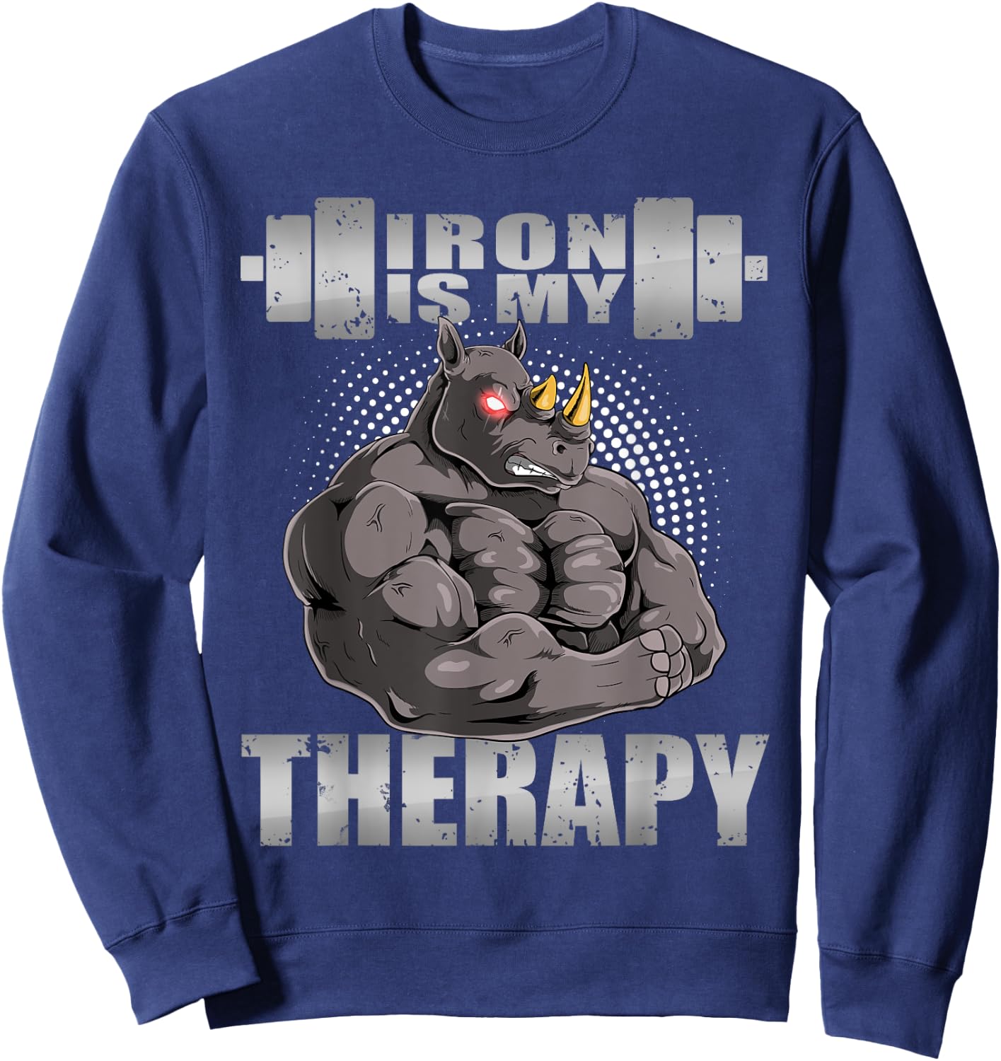 Rhinoceros Rhino Powerlifter Workout Gym Iron Is My Therapy Sweatshirt - Sweatshirt | Navy