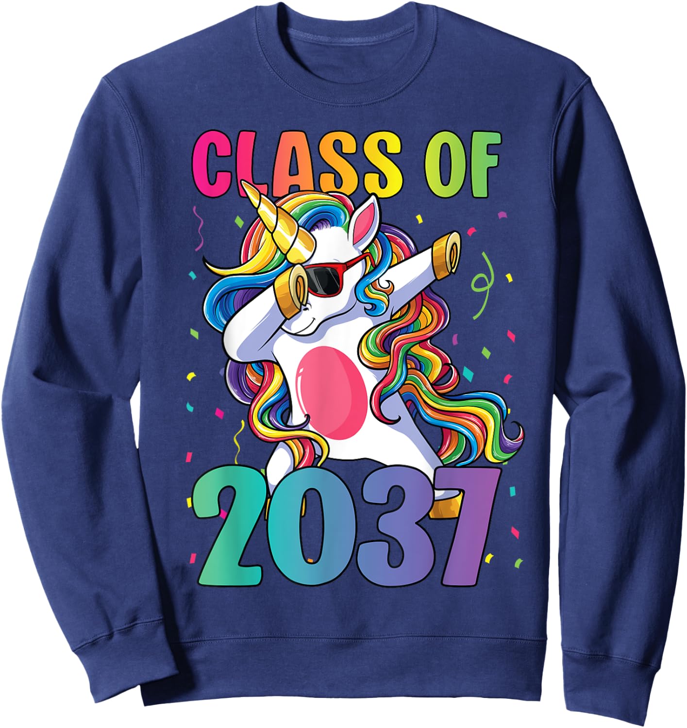 Class of 2037 Shirt Girls Kids Dabbing Unicorn Grow With Me Sweatshirt - Sweatshirt | Navy