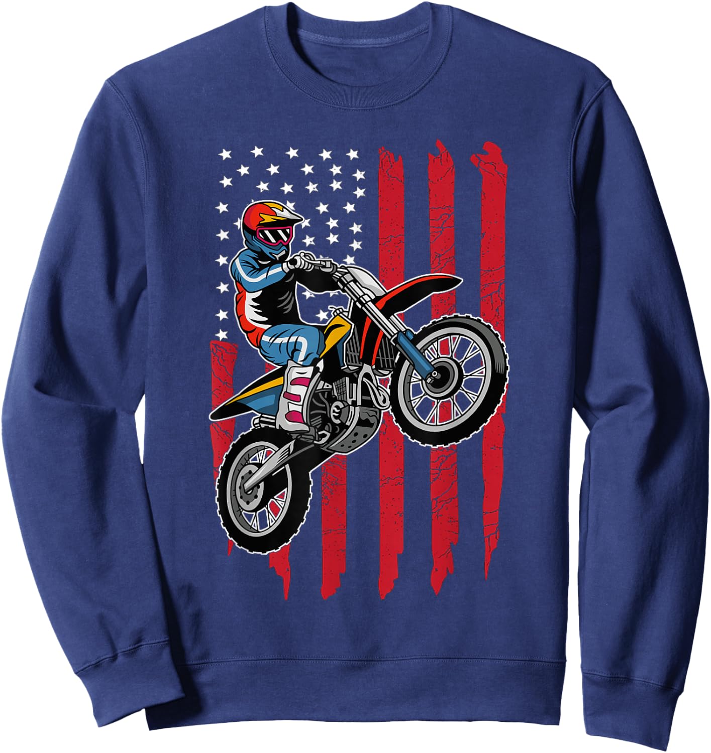 Motocross American Flag Bike Rider Motocross Clothes Sweatshirt - Sweatshirt | Navy