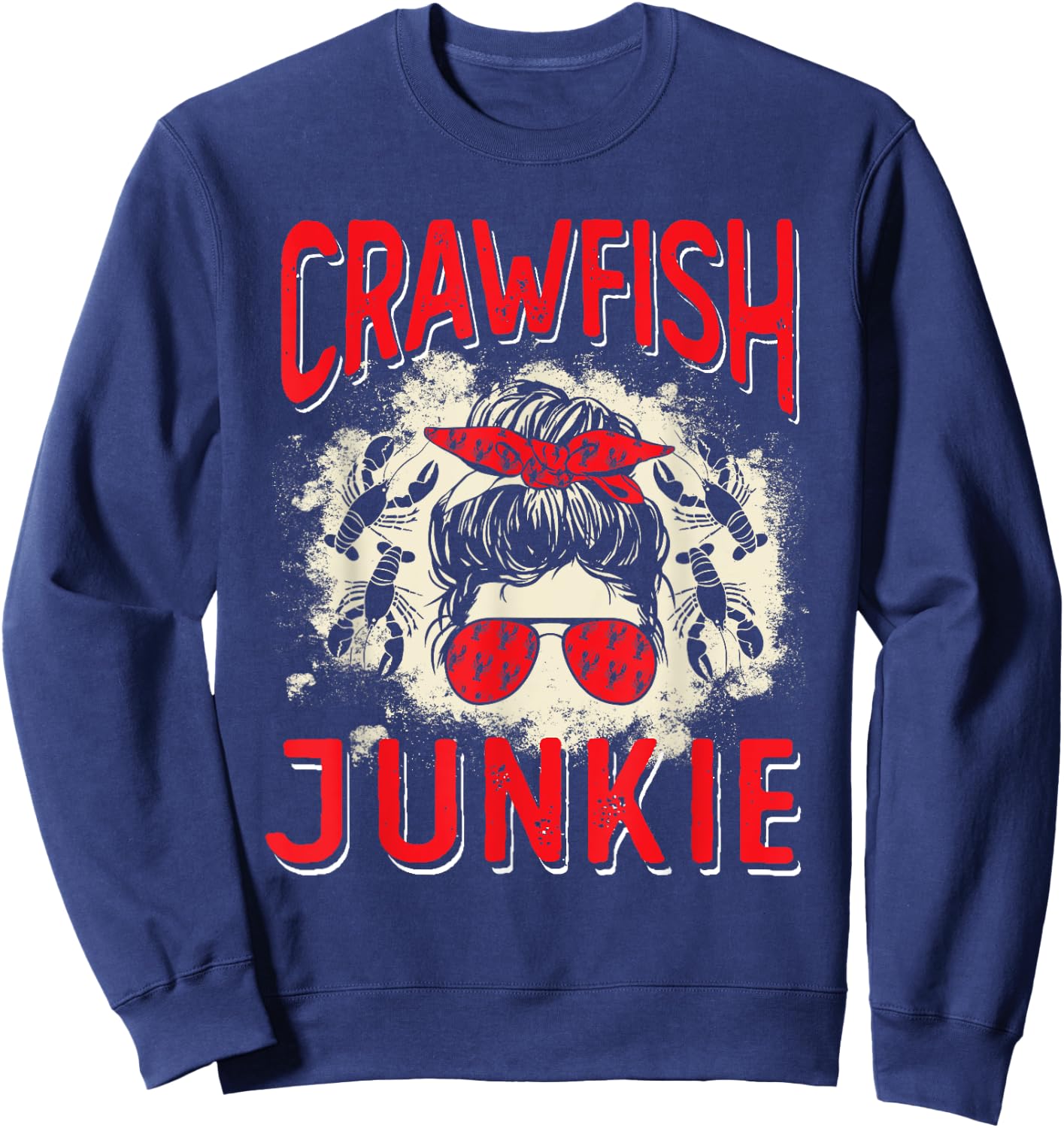 Bleached Crawfish Junkie Women Messy Bun Funny Crawfish Boil Sweatshirt - Sweatshirt | Navy