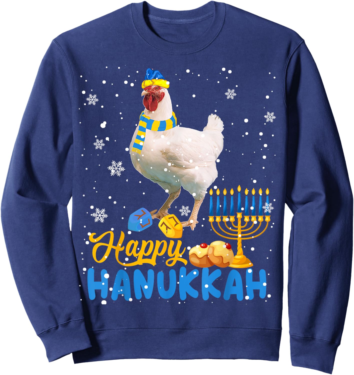 Happy Hanukkah Cute Hanukkah Chicken Menorah Jewish Proud Sweatshirt - Sweatshirt | Navy