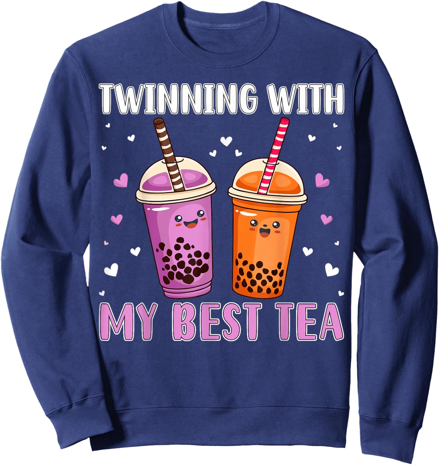 Women Girls Twinning with my bestie Boba Bubble Tea Best Tea Sweatshirt - Sweatshirt | Navy