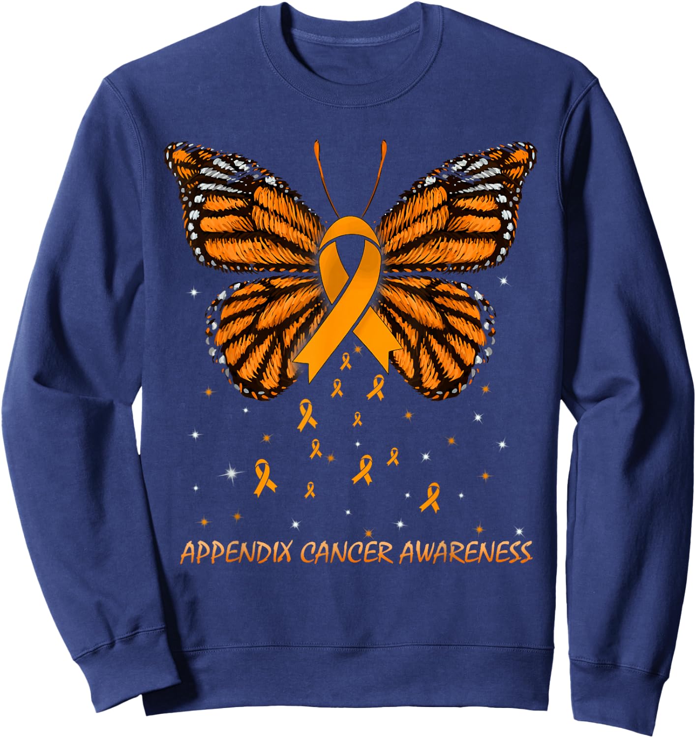 Appendix Cancer Awareness Butterfly Sweatshirt - Sweatshirt | Navy