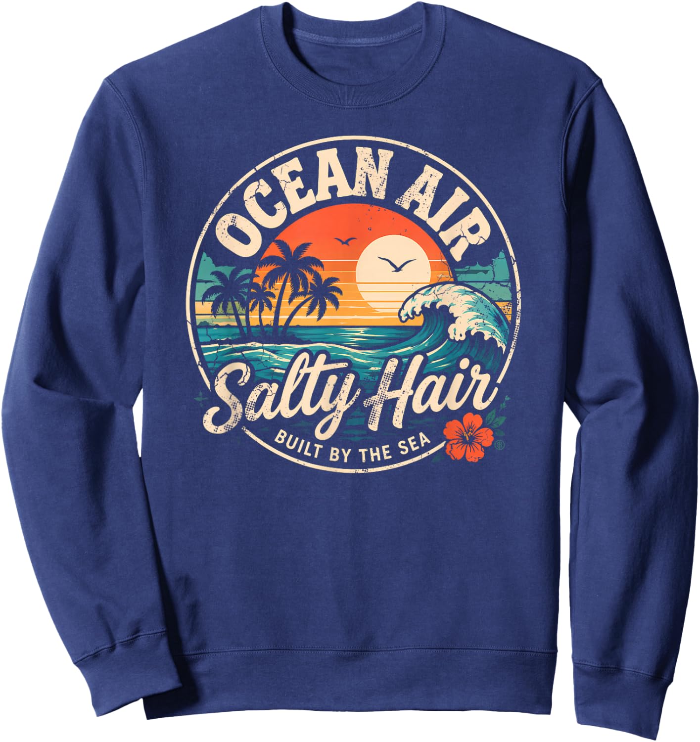 Ocean Air Salty Hair Beach Club Retro Coastal Sunset Sweatshirt - Sweatshirt | Navy