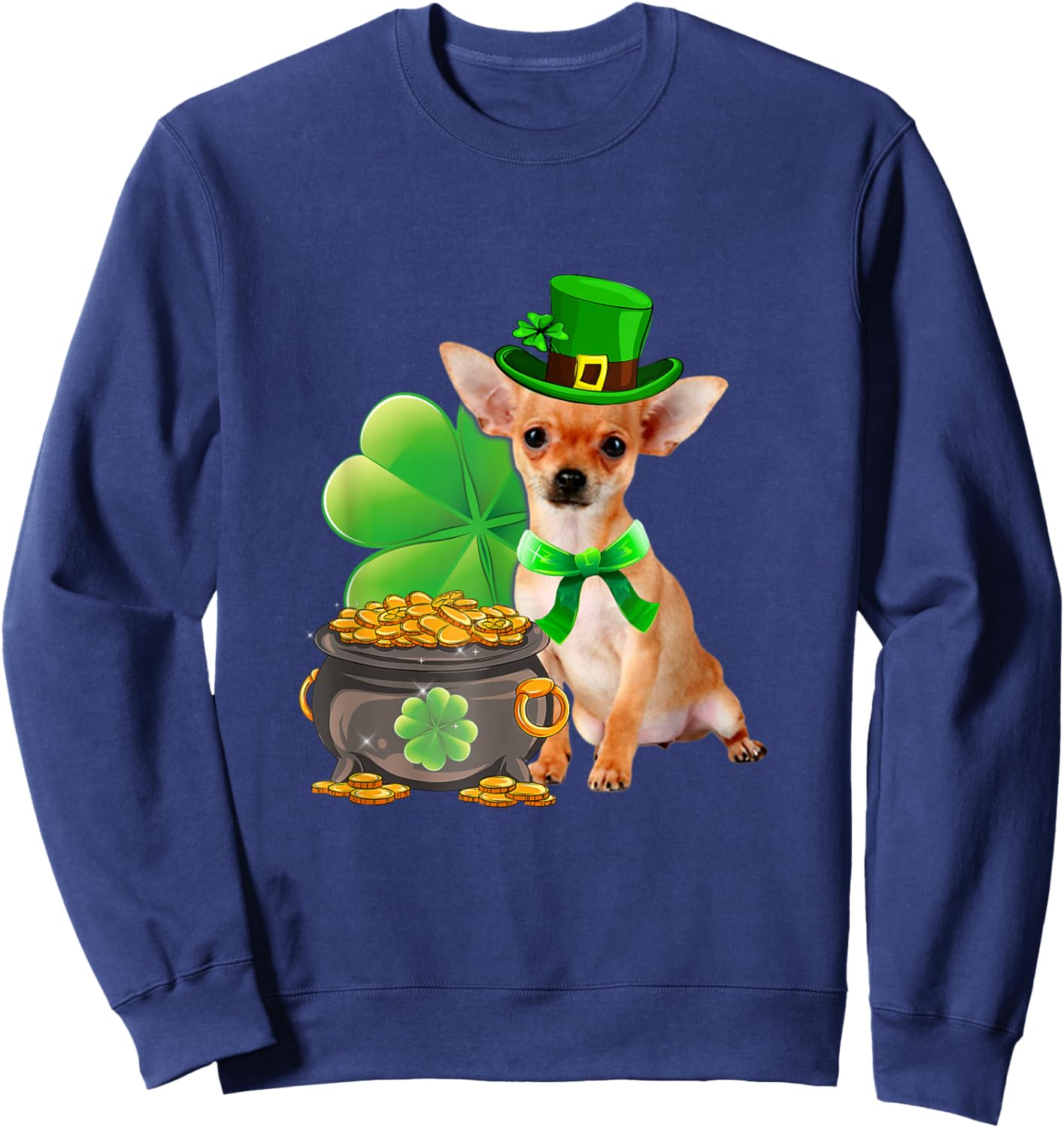 Chihuahua Dog Shamrock St Patricks Day Dog Irish Gift Sweatshirt - Sweatshirt | Navy