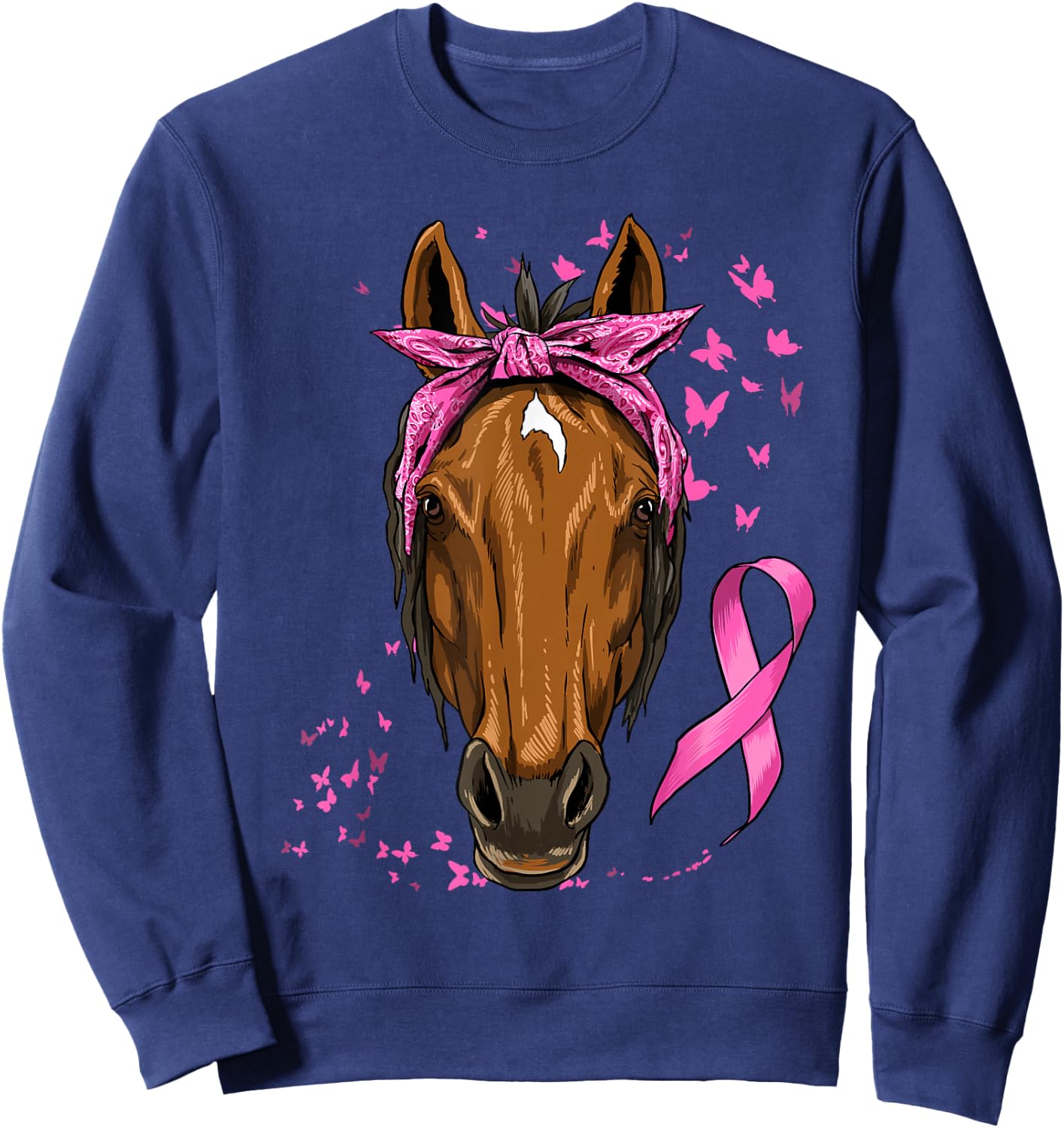 Breast Cancer Awareness Horse Pink Ribbon Cancer Survivor Sweatshirt - Sweatshirt | Navy
