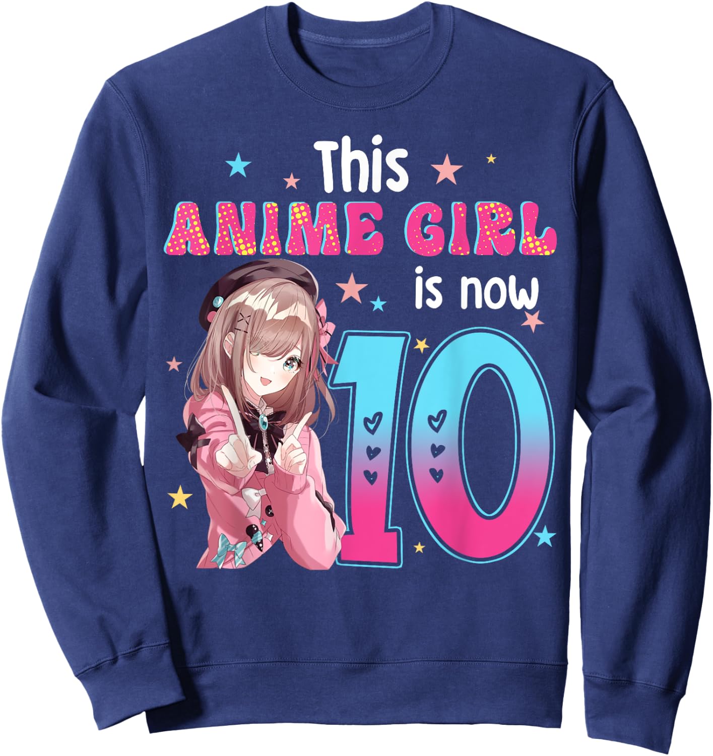 10 Years Old Girl Kawaii Gifts Anime Girl 10th Birthday Kids Sweatshirt - Sweatshirt | Navy