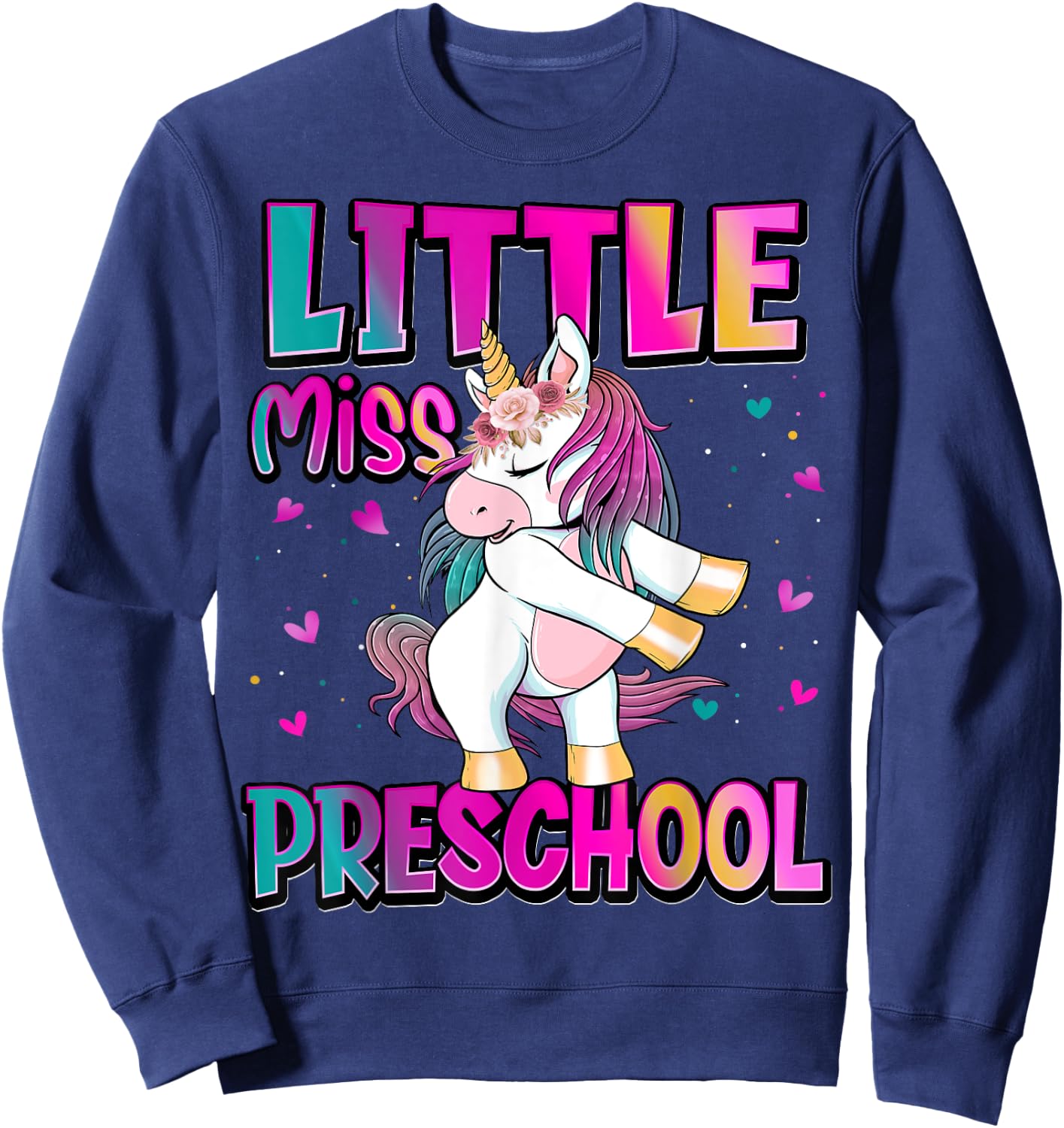 Little Miss Preschool Back To School Girls Preschool Unicorn Sweatshirt - Sweatshirt | Navy