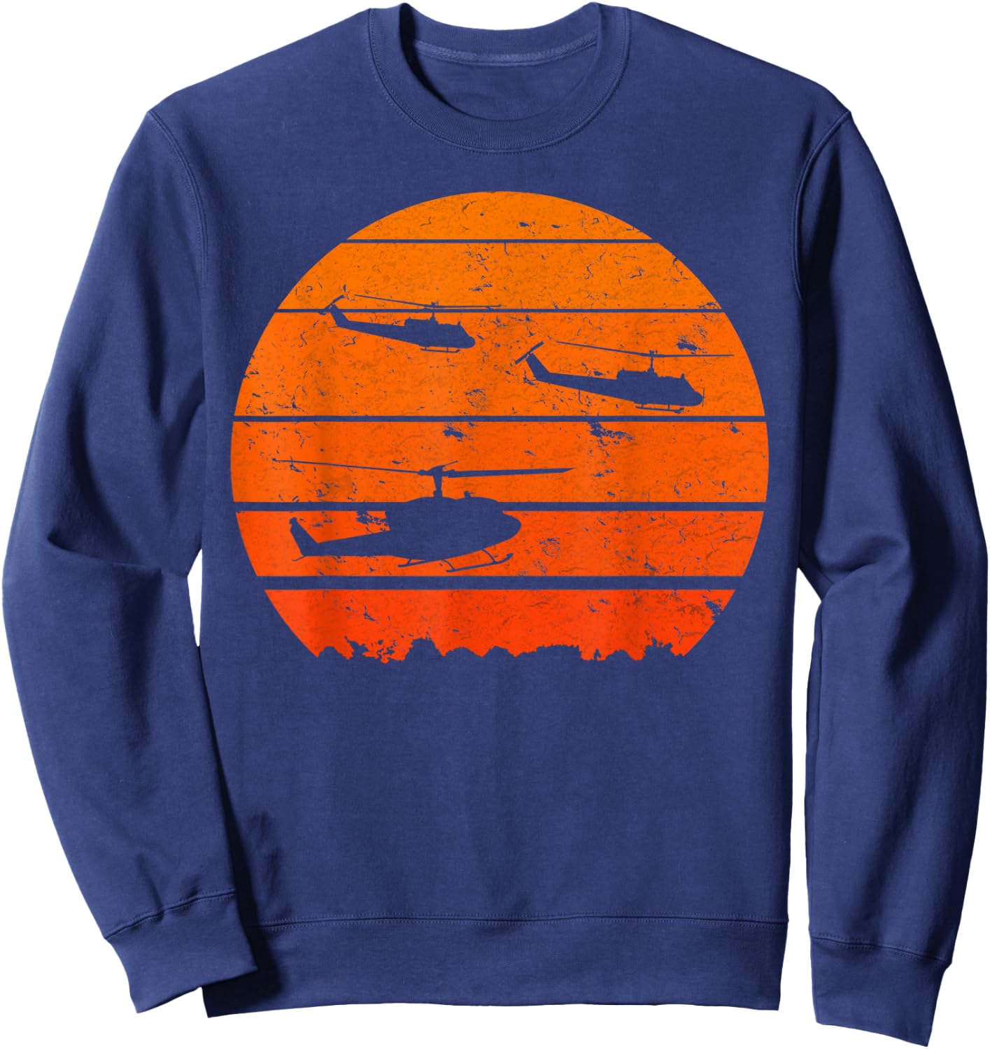 Huey Jungle Sunrise Retro Helicopter Vintage Military Sweatshirt - Sweatshirt | Navy
