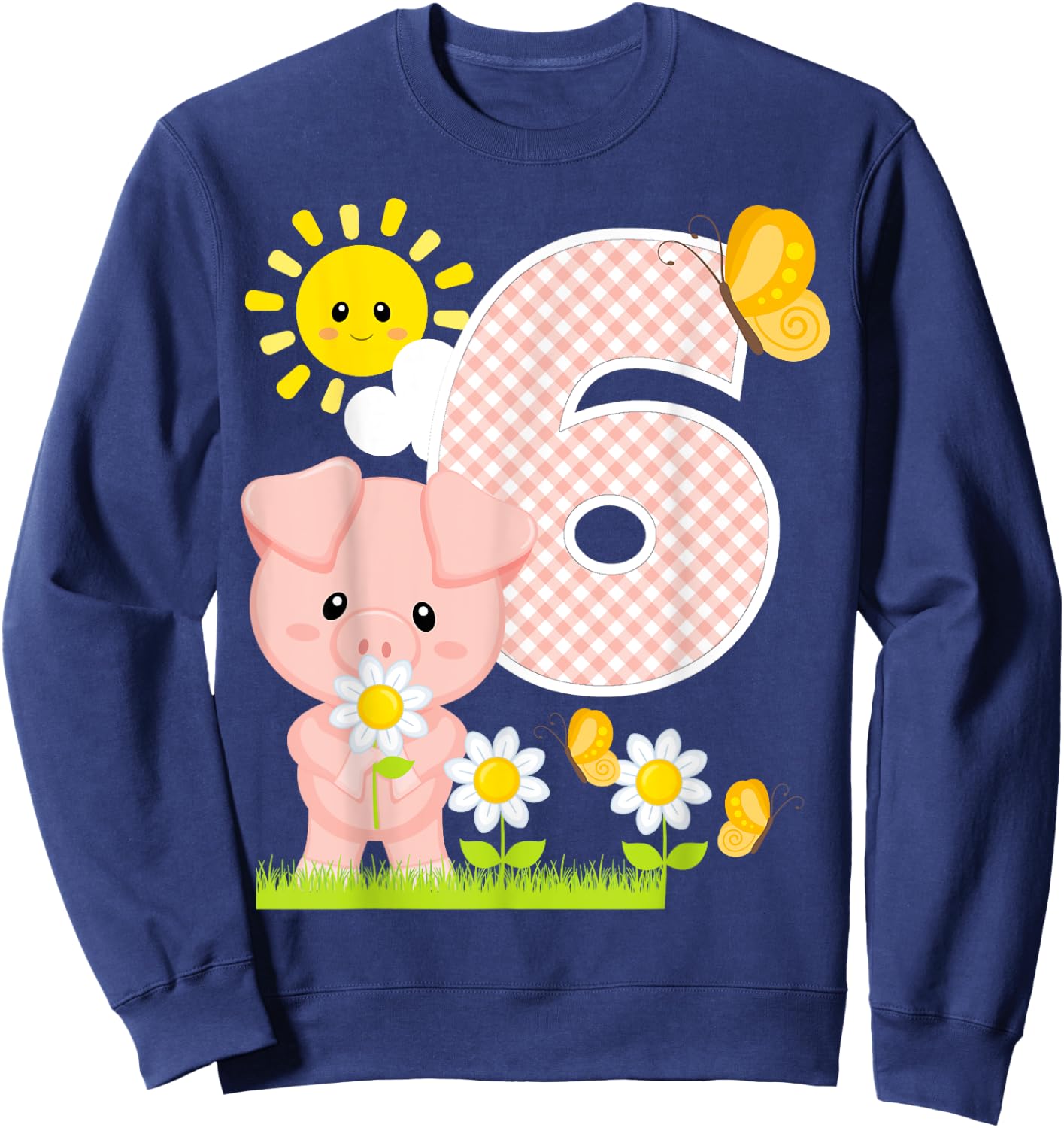 Pig 6th Birthday Girl 6 Year Old Birthday Cute Piglet Bday Sweatshirt - Sweatshirt | Navy