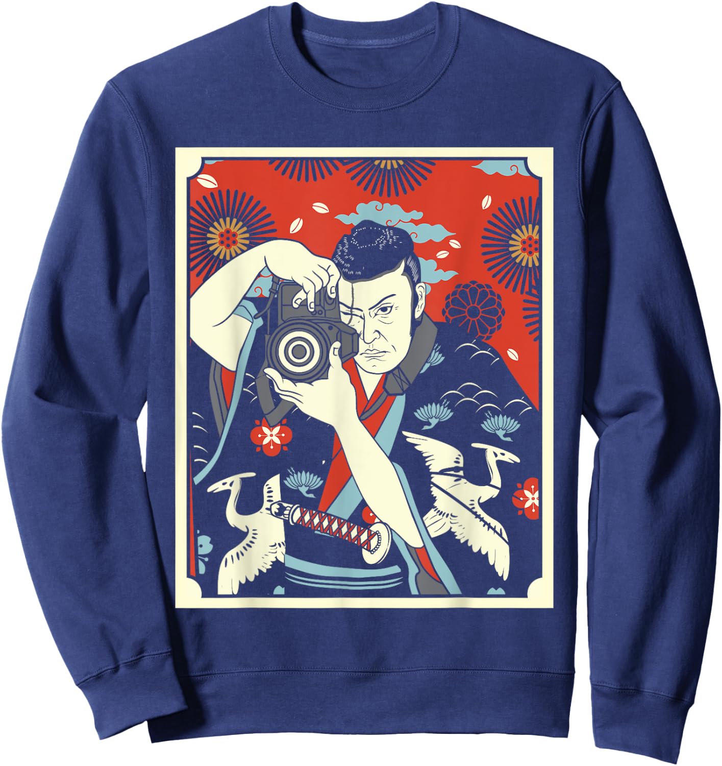Photographer Japanese Samurai Warrior Armor Sword Mask Sweatshirt - Sweatshirt | Navy