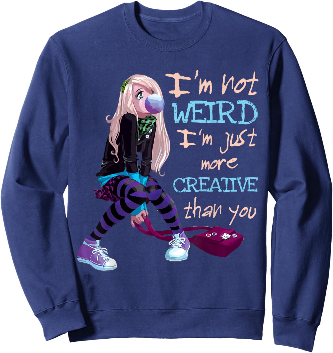 Kawaii Anime Girl Kawaii Clothes Anime Clothing Not Weird Small Sweatshirt - Sweatshirt | Navy