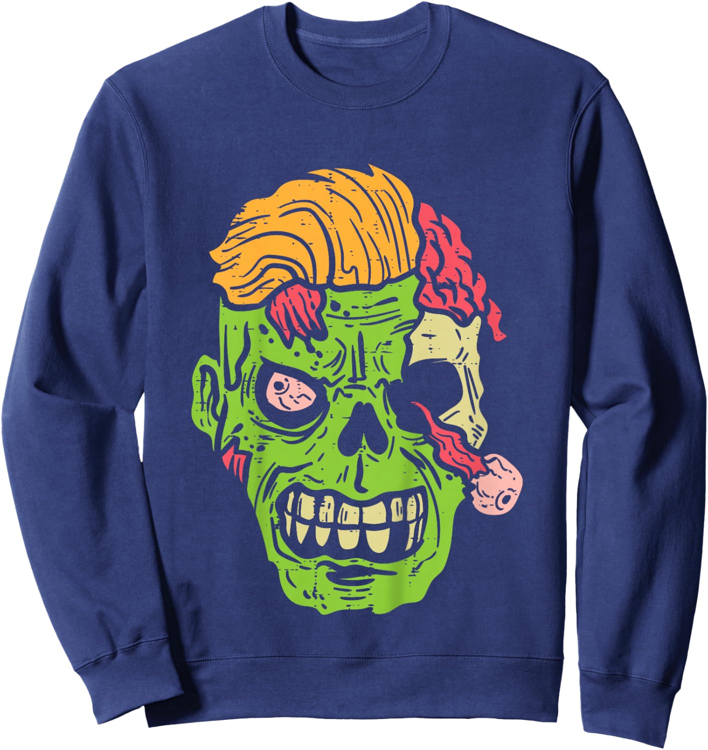 Kids Zombie Face Scary Spooky Creepy Halloween Boys Youth Teen Sweatshirt - Sweatshirt | Navy