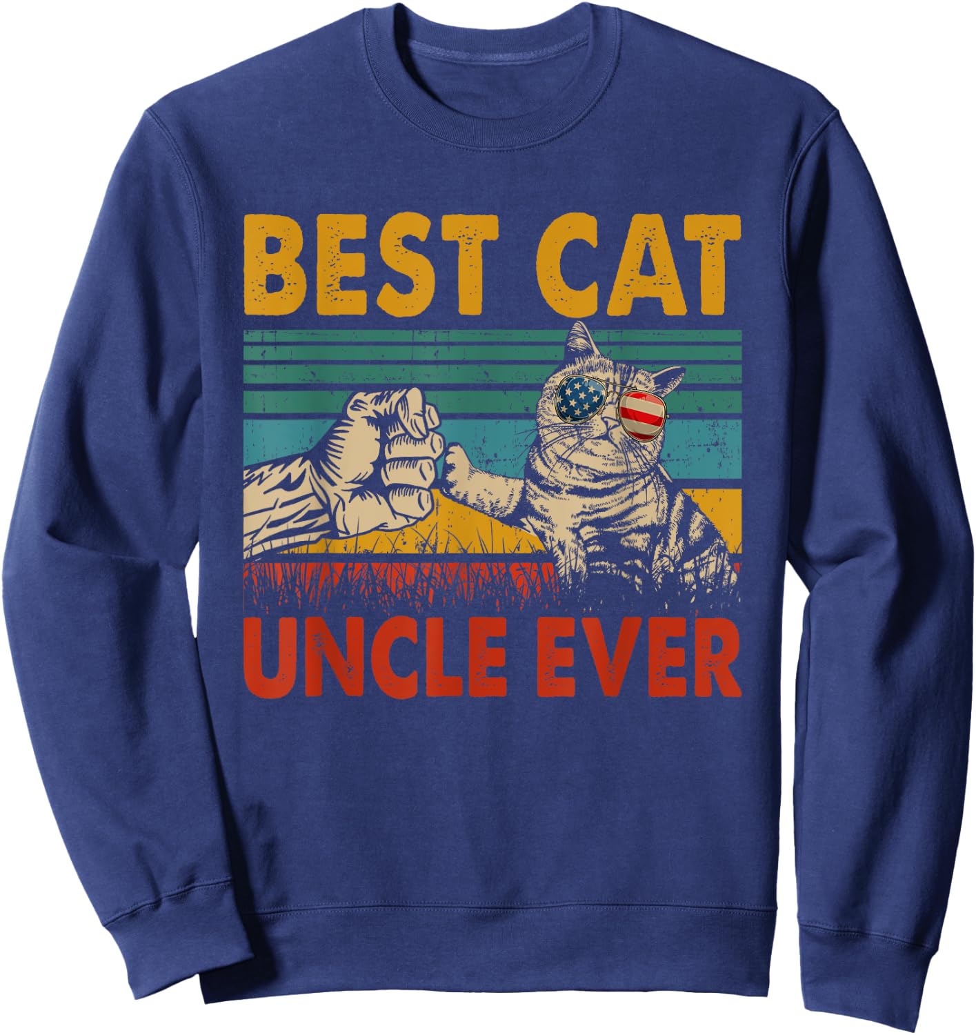 Vintage Retro Best Cat Uncle Ever Funny Dad Cat Lover Gifts Women Sweatshirt - Sweatshirt | Navy