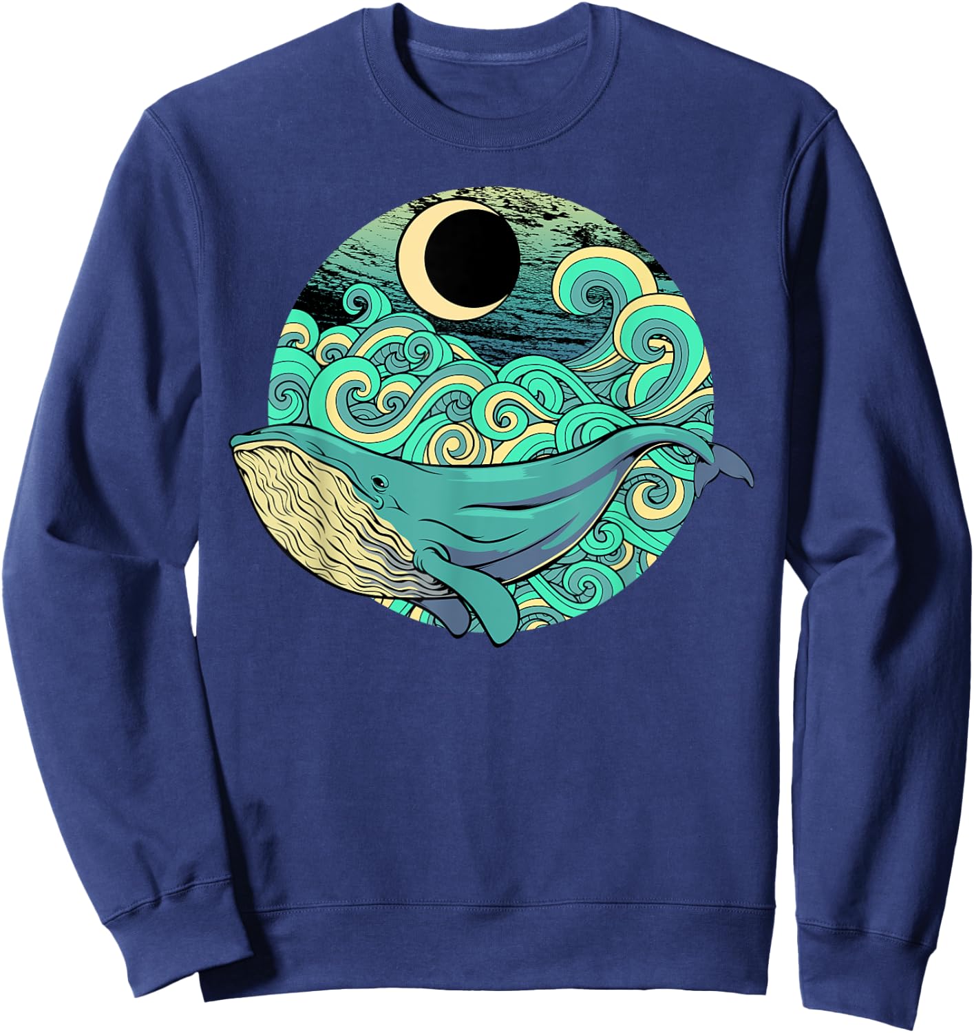 Humpback Whale Marine Life Ocean Nature Sea Blue Waves Moon Sweatshirt - Sweatshirt | Navy