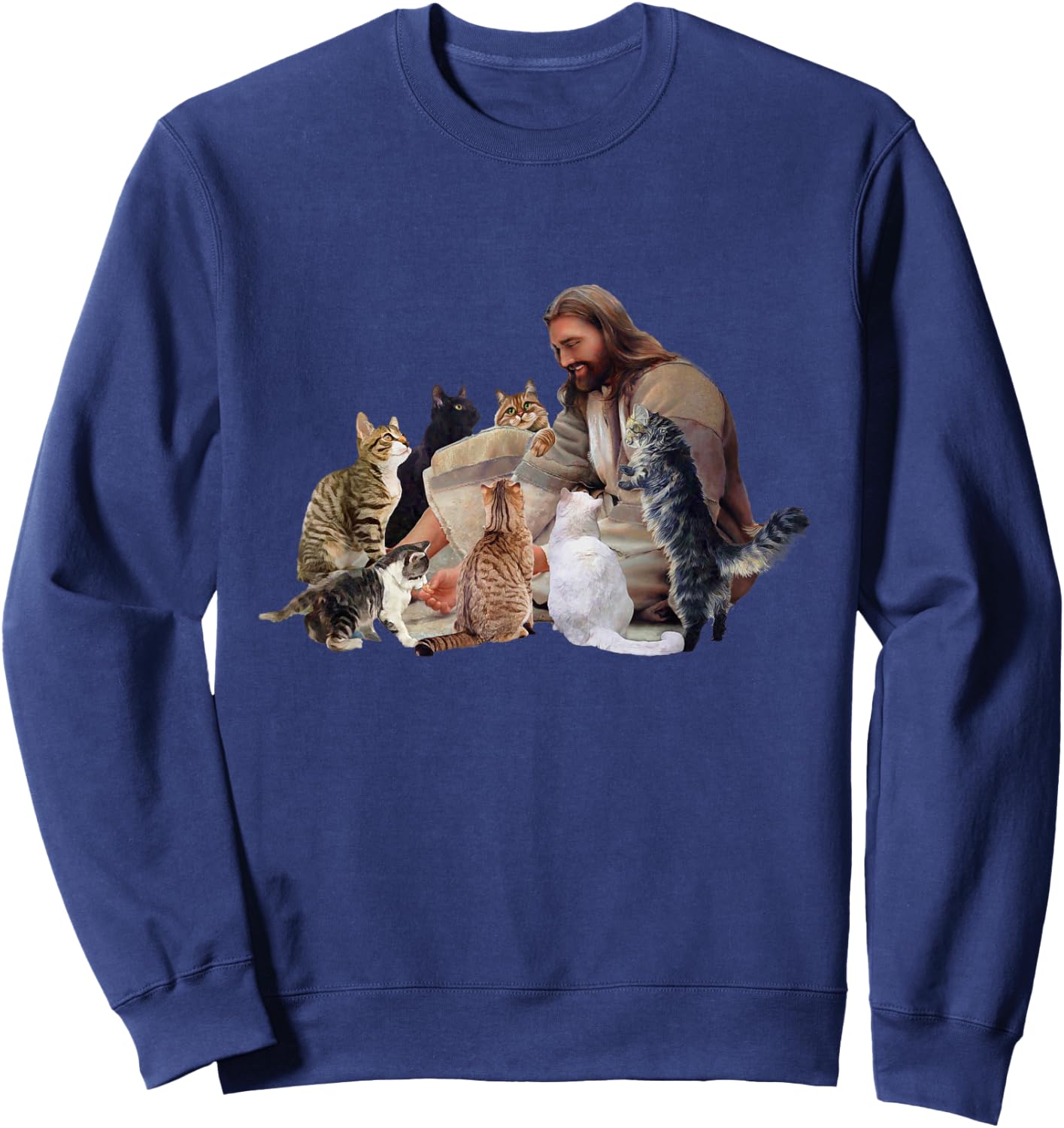 Jesus Hugs Cats Funny Cats Sweatshirt - Sweatshirt | Navy