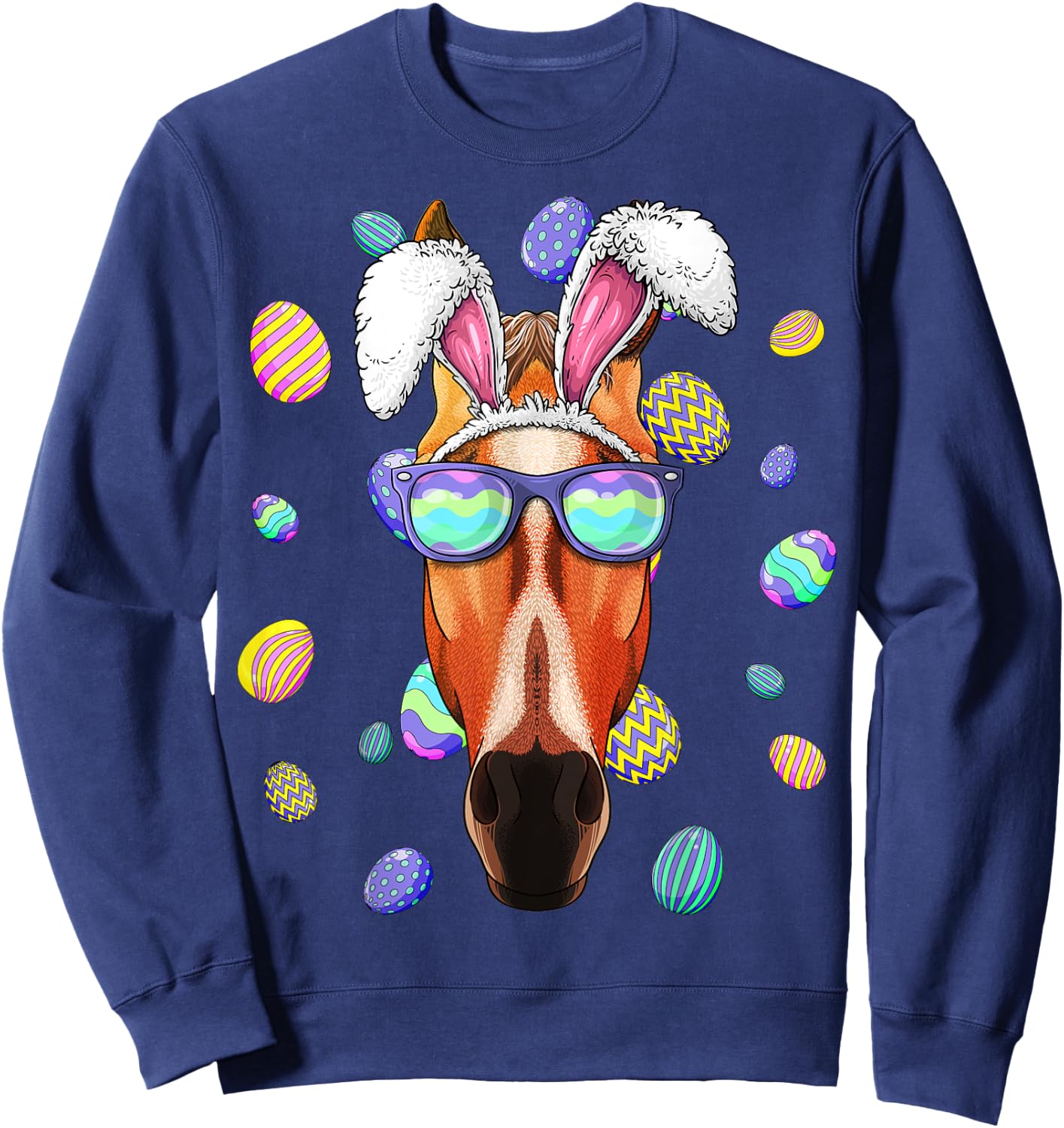 Horse Easter Bunny Ears Funny Easter Eggs Hunting Sweatshirt - Sweatshirt | Navy