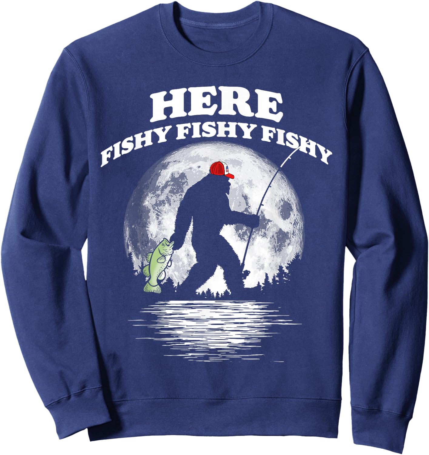Bigfoot Bass Night Fishing! Fishy Bassquatch Sasquatch Sweatshirt - Sweatshirt | Navy